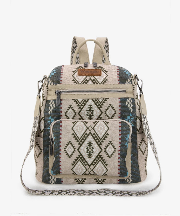 Wrangler Aztec Print Canvas Backpack for School, Travel & Outdoor Adventures - Durable & Stylish Daypack for Men & Women