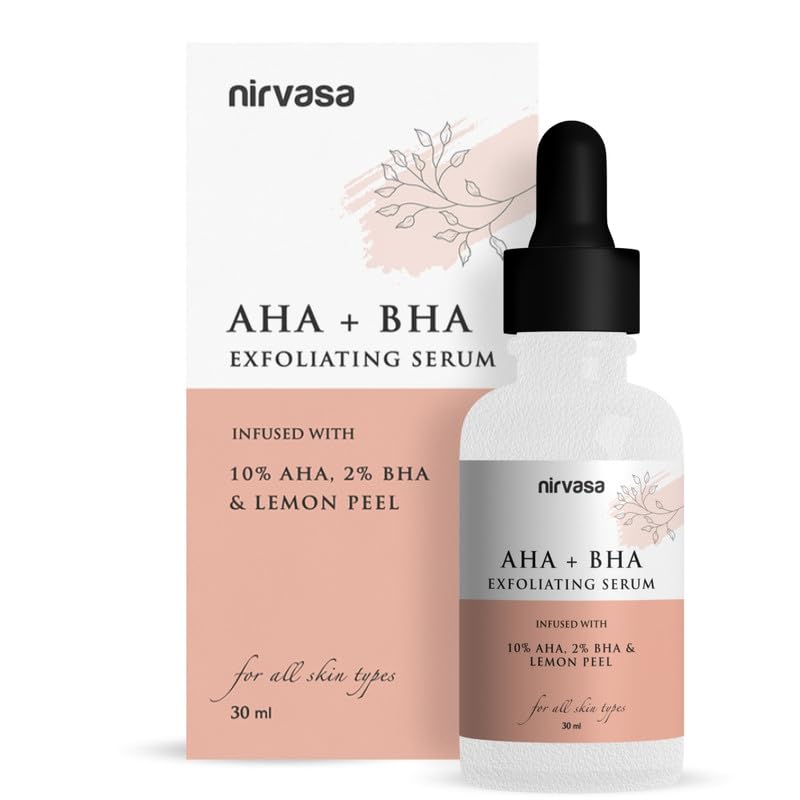 Nirvasa AHA + BHA Exfoliating Serum for Face - 10% Glycolic Acid & 2% Salicylic Acid with Lime Pearl Extract | Deep Cleansing, Pore Minimizing, Dead Skin Removal | Silicone Free, Paraben Free, Vegan & Cruelty Free (30ml) | Perfect for Daily Skincare Routine & Acne-Prone Skin