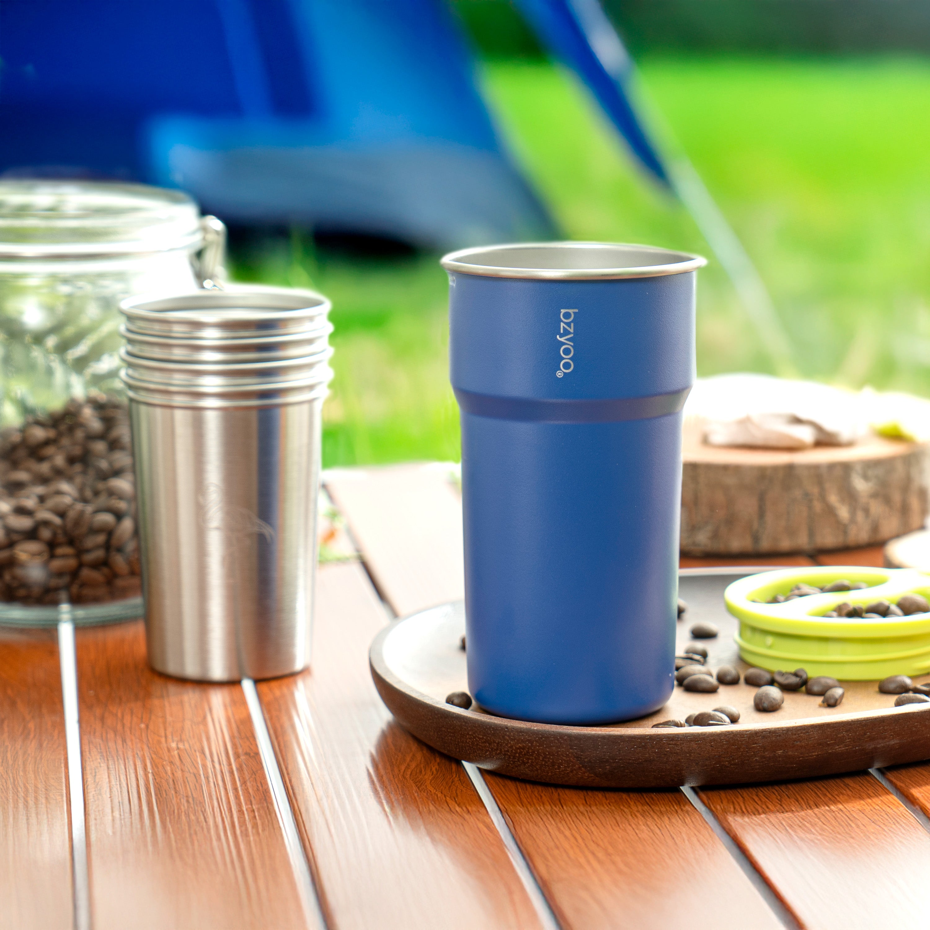 Premium Stainless Steel Camping Cup Set with Hook - 3-Piece Nesting Design, Lightweight & Durable, Perfect for Backpacking, Hiking, and Outdoor Adventures (Blue)