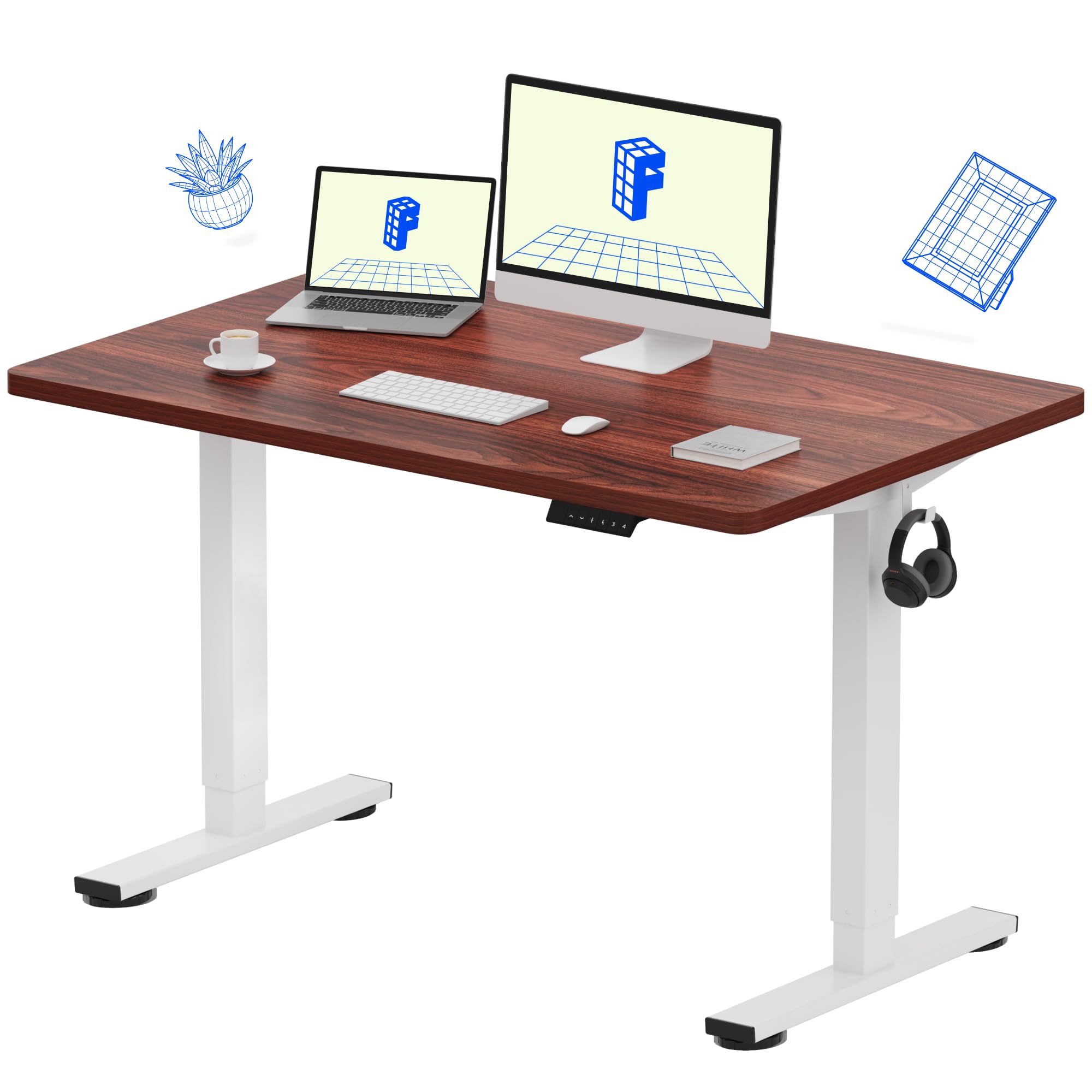 FLEXISPOT EN1 Electric Standing Desk 48 x 30 Inches - Adjustable Height Sit Stand Desk for Home Office, White Frame with 48