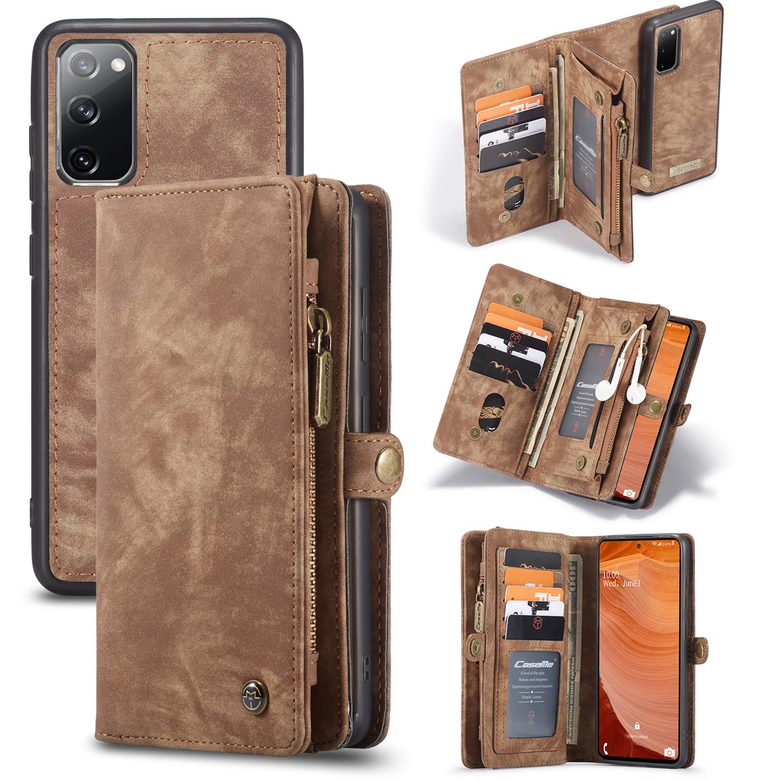 Samsung Galaxy S20 FE Wallet Case - 2 in 1 PU Leather Magnetic Flip Cover with 11 Card Slots, Kickstand & Lanyard Strap | Perfect for Work, Travel & Everyday Use
