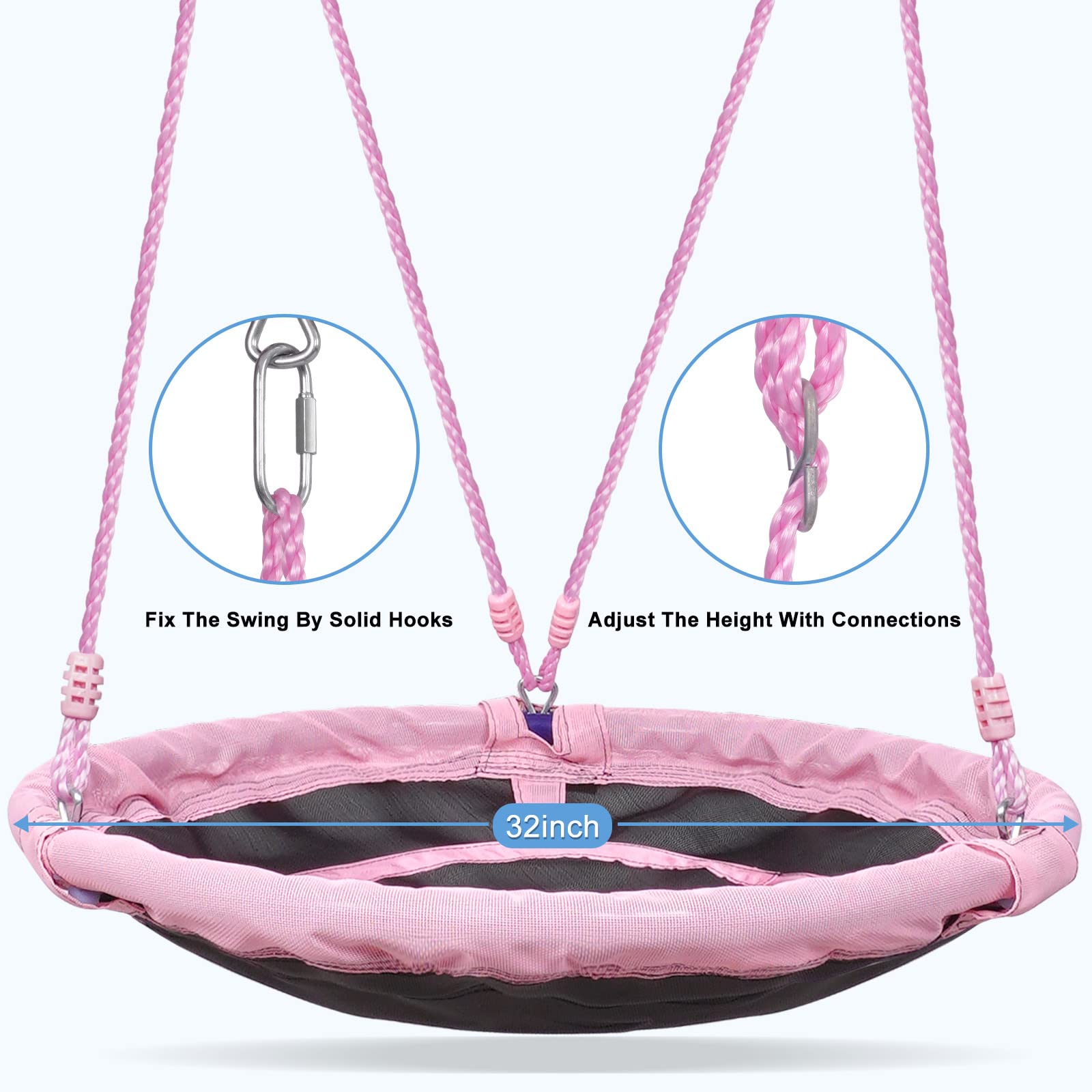 Heavy-Duty A-Frame Metal Swing Set with 440lbs Capacity - Includes 1 Saucer & 1 Belt Swing Seat for Backyard, Playground & Outdoor Fun - Pink Color for Kids' Play Area