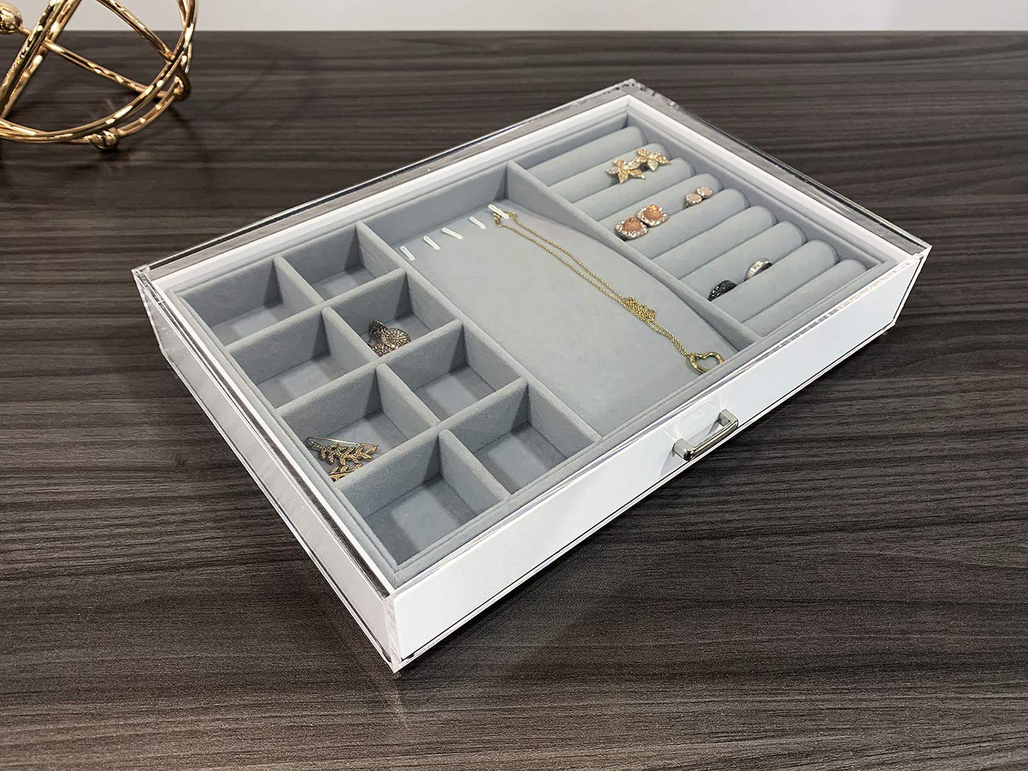 Designstyles Acrylic Jewelry Organizer Box - Clear Display Case with Felt Lining & Sliding Drawer | Compartment Storage for Necklaces, Bracelets, Rings & Earrings | Perfect for Bedroom Vanity, Travel & Gift Giving