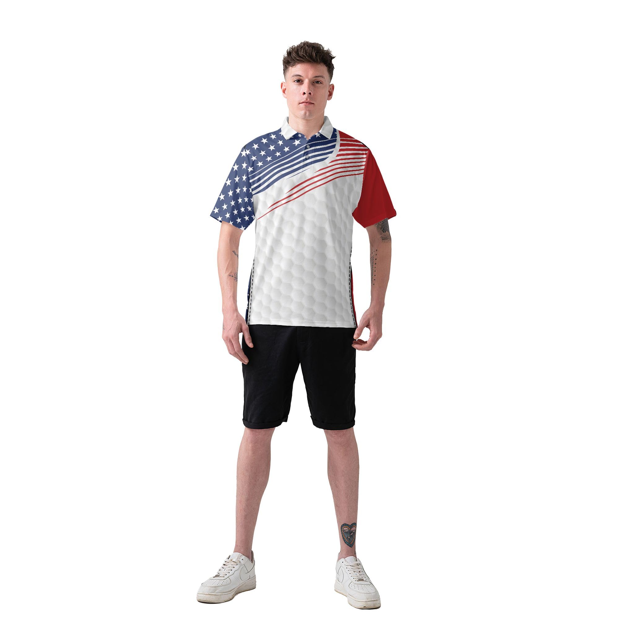 HYPERFAVOR Patriotic Golf Shirts for Men - American Flag Polo Shirts for Golfers - Breathable Short Sleeve Performance Shirt - Perfect for Golf Tournaments, 4th of July Celebrations & Patriotic Events