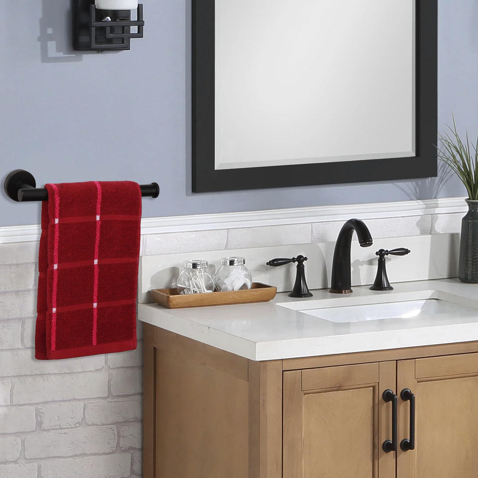 TocTen 9Inch Heavy Duty Stainless Steel Towel Holder - Matte Black SUS304 Bathroom Towel Ring, Wall Mounted Hand Towel Bar for Kitchen, Bathroom & Laundry Room - Durable & Rustproof Design
