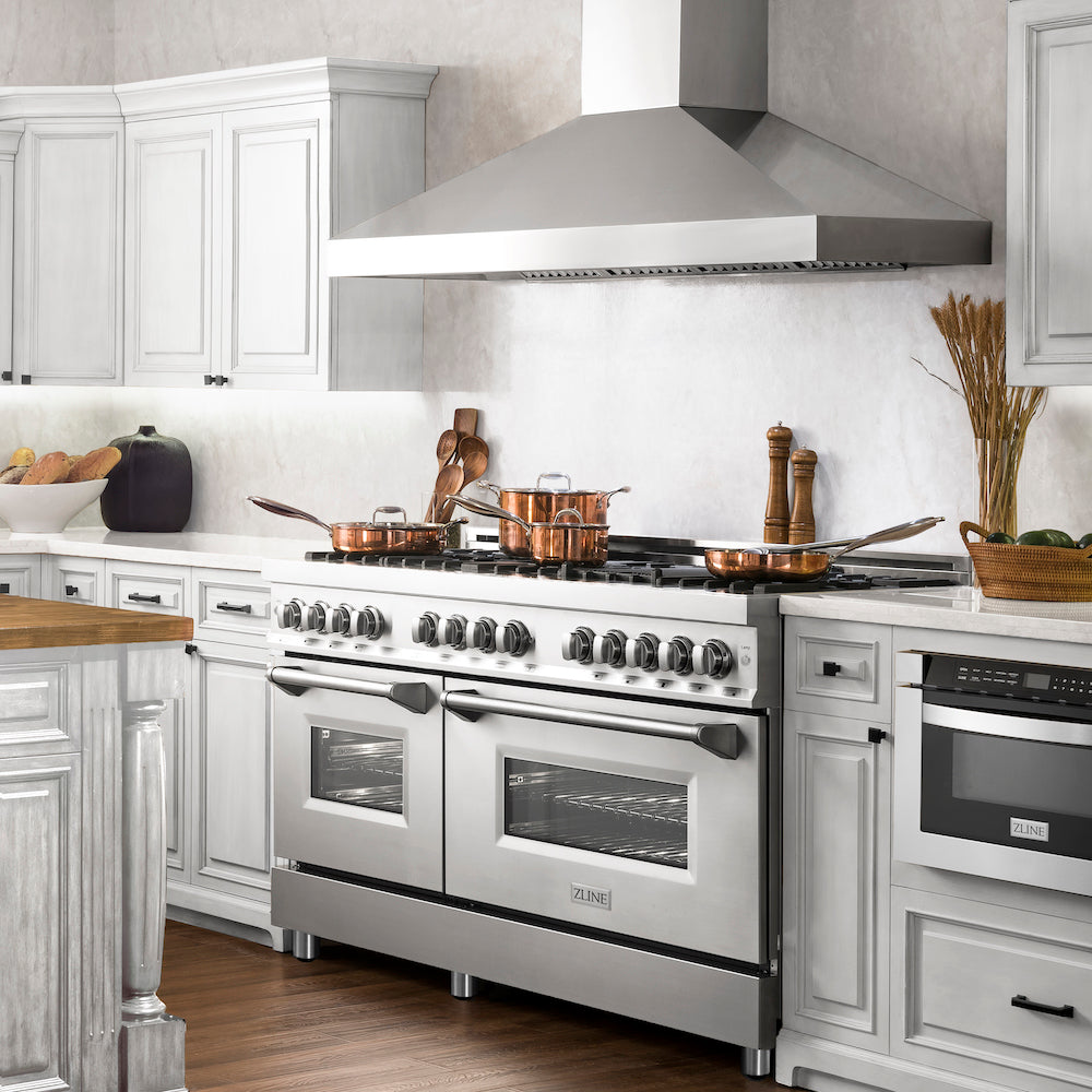 ZLINE 60-Inch 7.4 cu. ft. Stainless Steel Dual Fuel Range with Gas Cooktop & 2 Electric Convection Ovens - 8 Brass Burners (RA BR 60) for Professional Home Kitchen & Gourmet Cooking