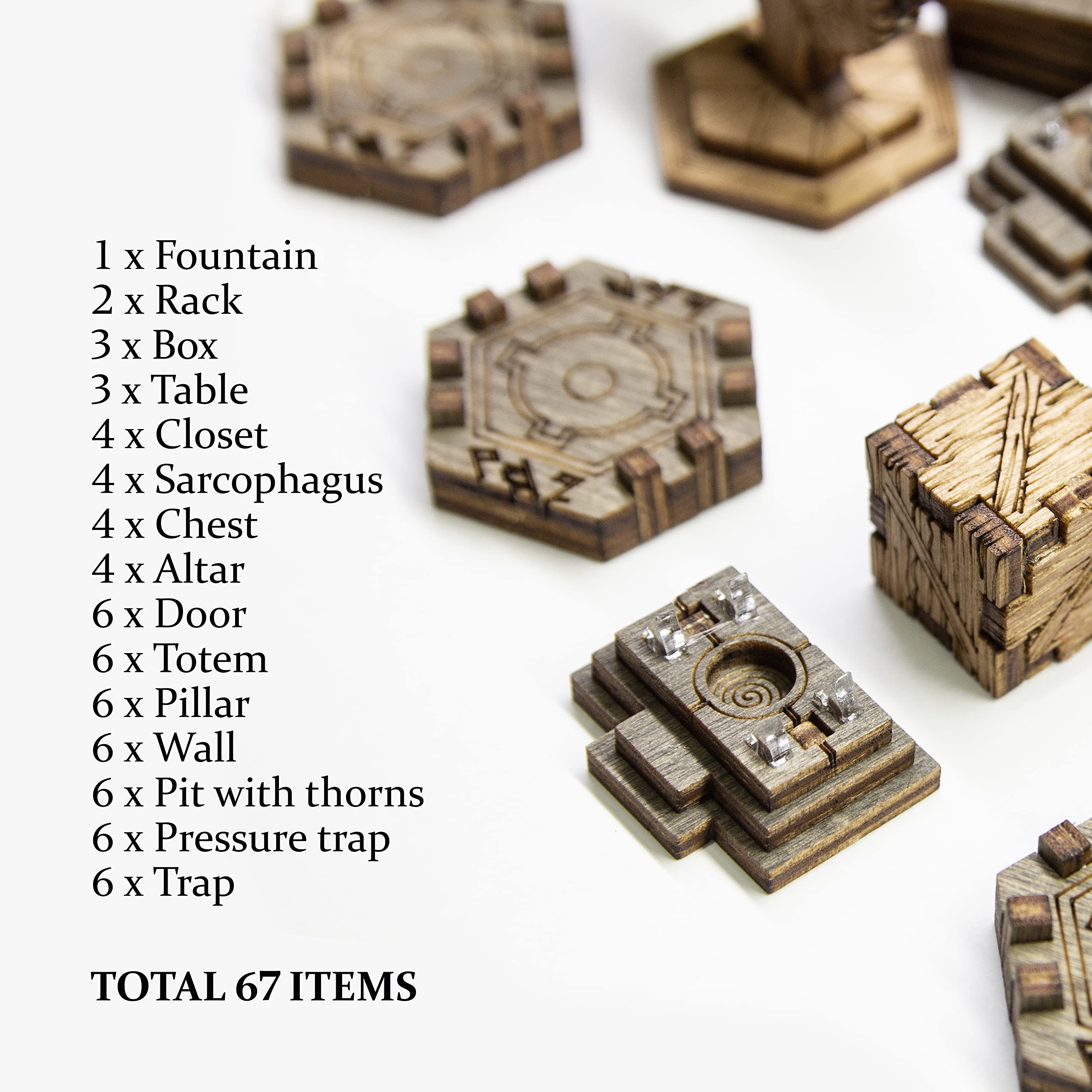 SMONEX 67-Piece Terrain Pack - Laser Engraved Game Tokens Compatible with Gloomhaven, Jaws of The Lion & Frosthaven Board Games - Perfect DND Accessories for RPG Campaigns and Tabletop Gaming