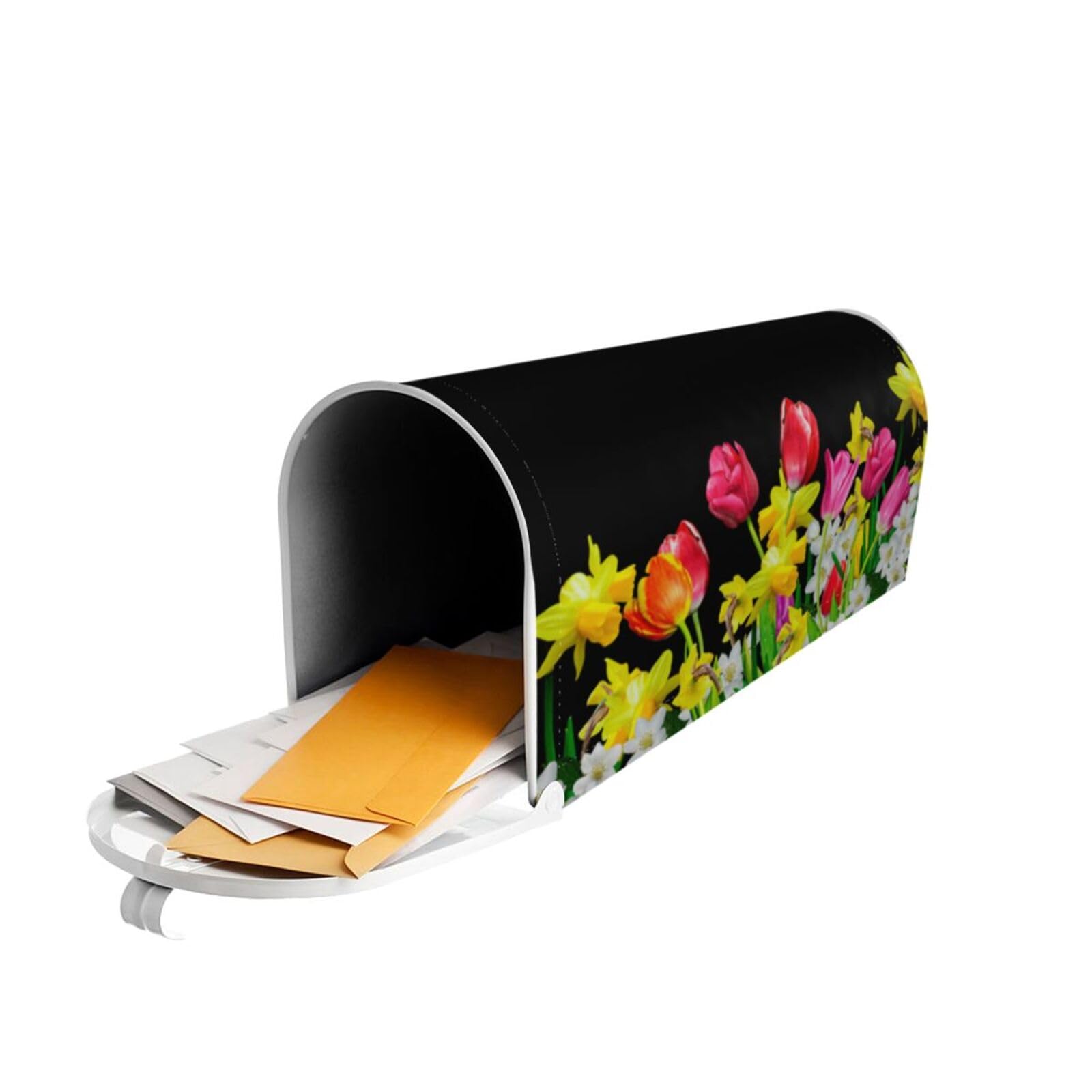 Waterproof Magnetic Mailbox Cover with Tulips Daffodils Daisy Floral Design - 21x18 Inch Spring Summer Decorative Mail Wrap for Outdoor Garden & Front Yard Decor