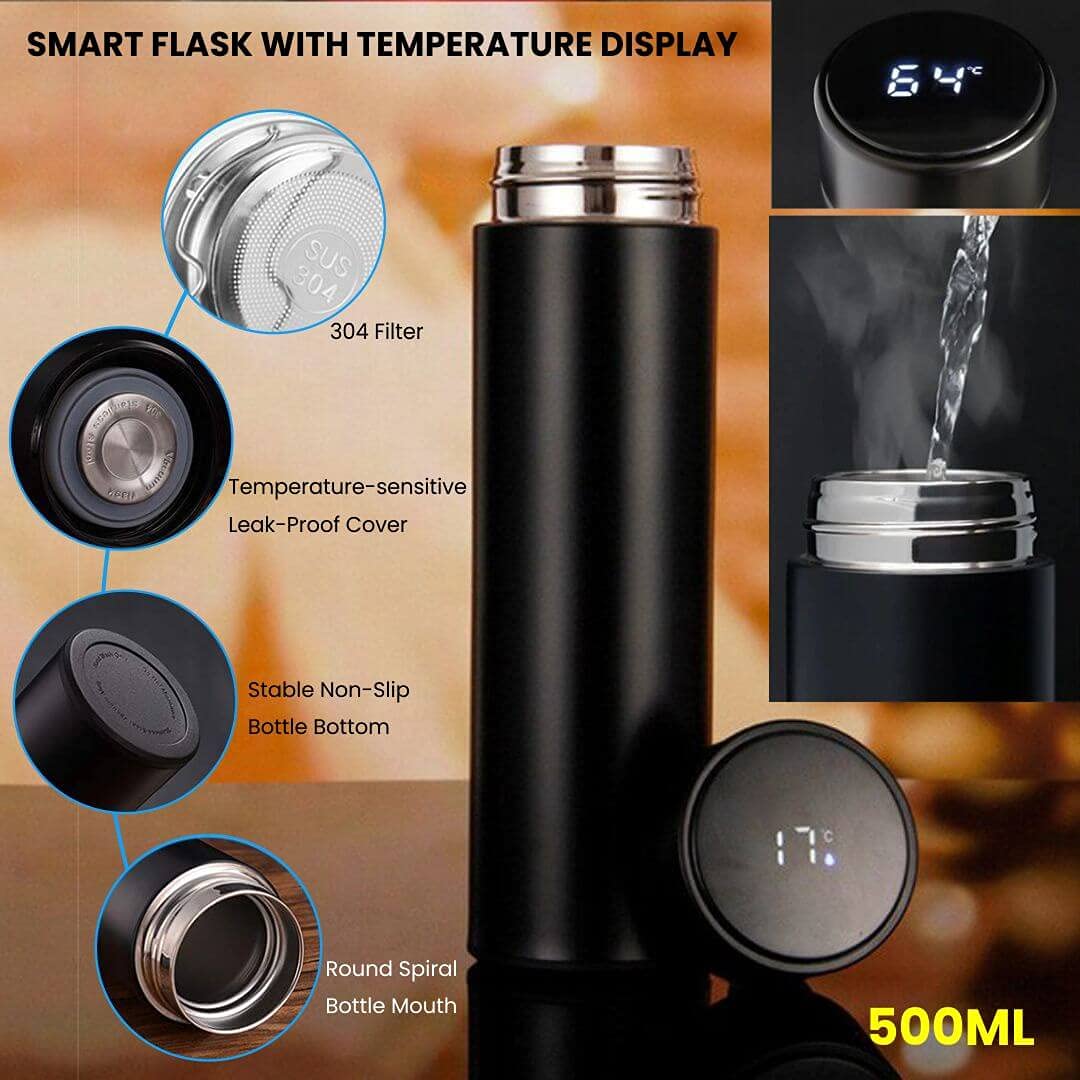 Smart LED Temp Display Insulated Water Bottle 500ml - Gym & Office Hydration