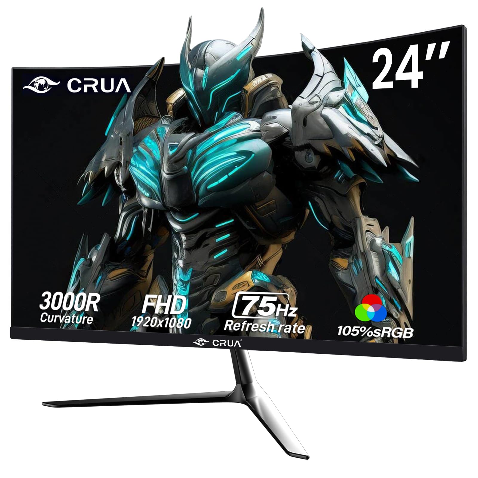 CRUA 24 Inch Curved Gaming Monitor - FHD 1080p 2800R 75Hz, 95% sRGB Ultrawide Computer Screen with 3-Side Bezel & Blue Light Filter - HDMI/VGA PC Monitor for Gaming, Office Work & Home Entertainment (Black)