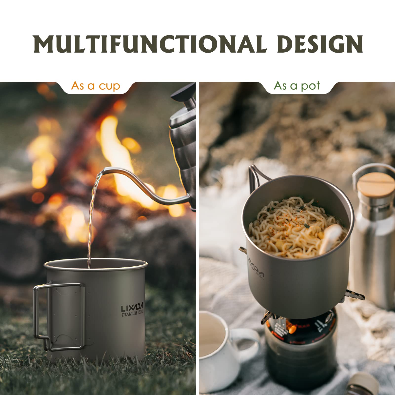 Lixada Titanium Camping Pot - Lightweight Backpacking Cookware with Foldable Handles for Outdoor Adventures | Perfect for Hiking, Camping & Backpacking Trips