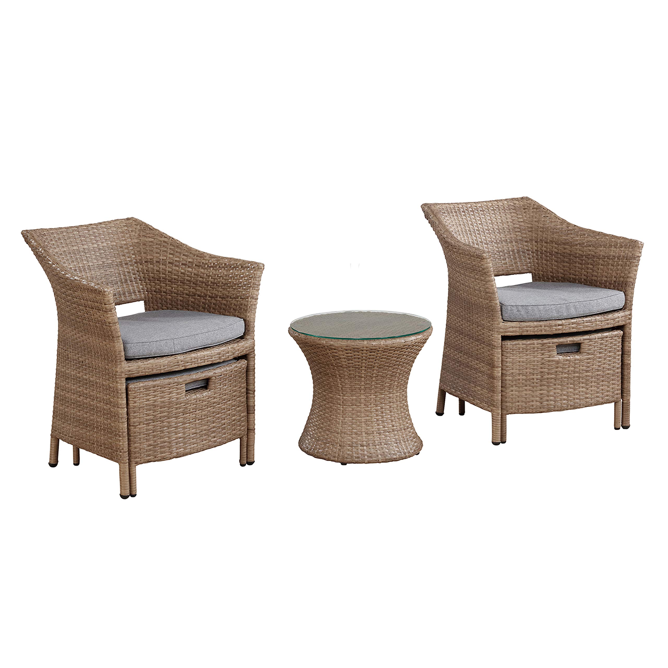 Kokoli All-Weather Outdoor Patio Conversation Set - 2 Durable Chairs with Cushioned Ottomans & 17