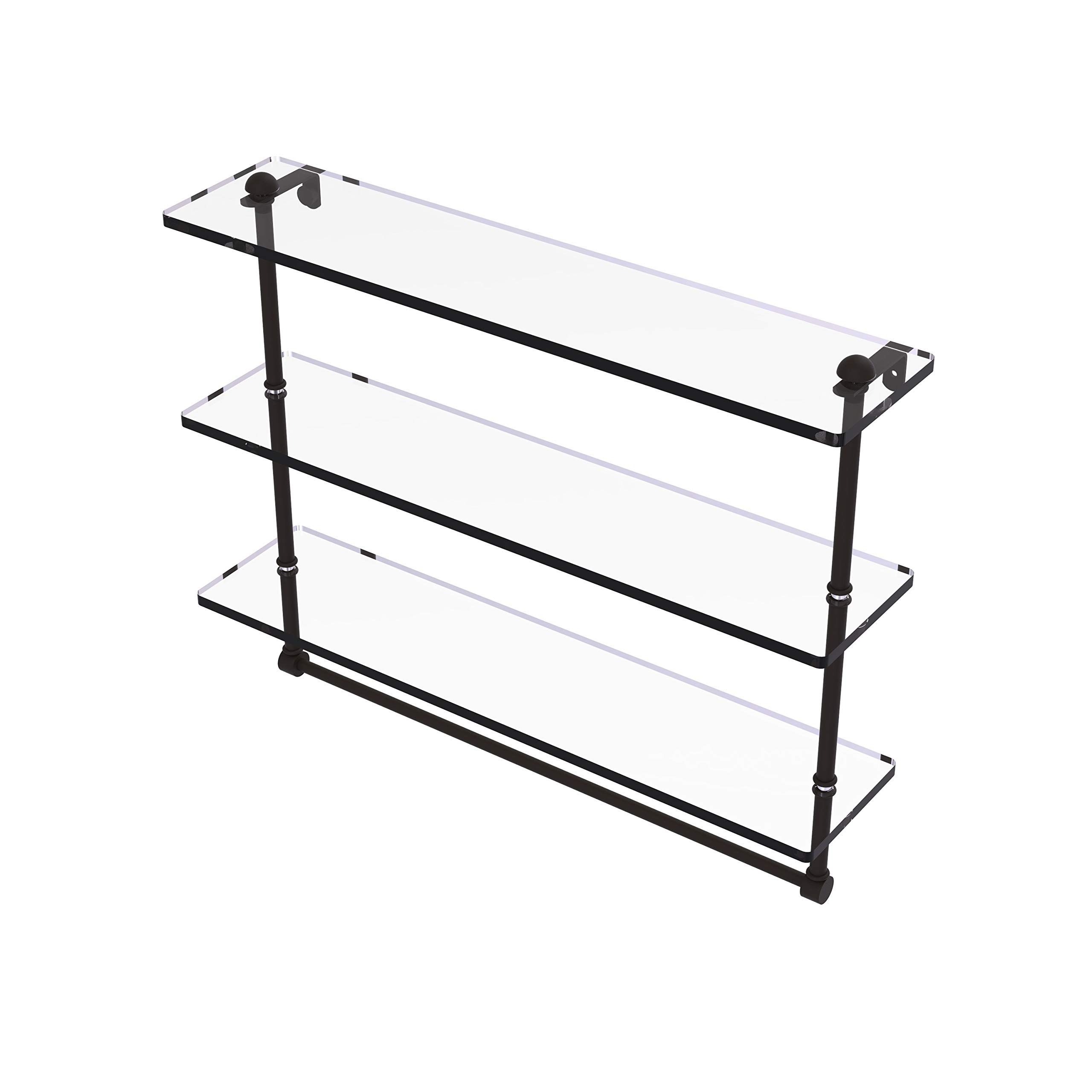 Allied Brass RC-5/16TB 16 Inch Triple Tiered Integrated Towel Bar with Glass Shelf - Oil Rubbed Bronze Finish | Bathroom Storage Solution for Towels & Essentials