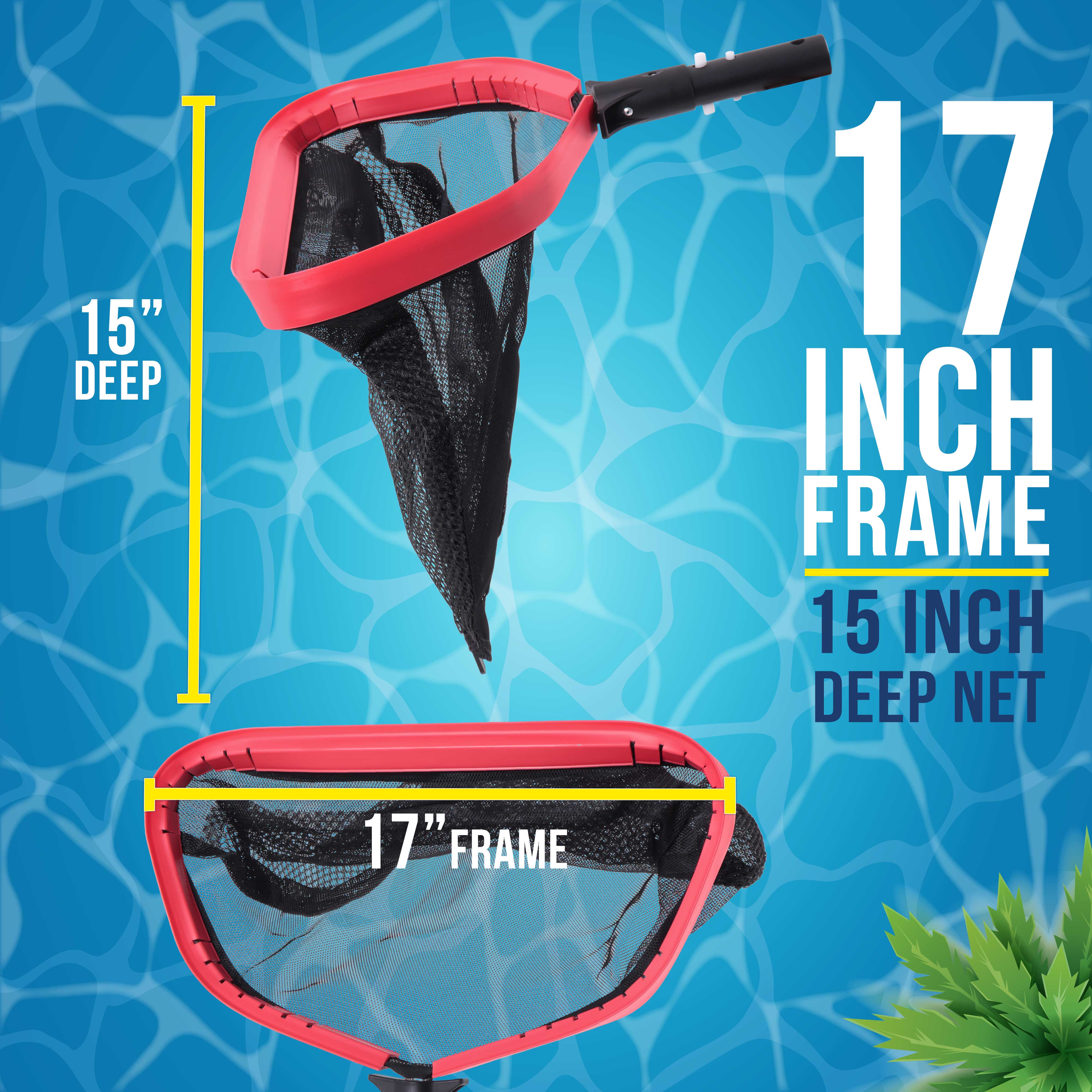 Professional Heavy Duty 17-Inch Swimming Pool Leaf Skimmer with Deep Double-Stitched Net Bag & Durable Aluminum Frame - Faster Pool Cleaning for Inground & Above Ground Pools - Perfect for Leaves, Debris & Daily Pool Maintenance