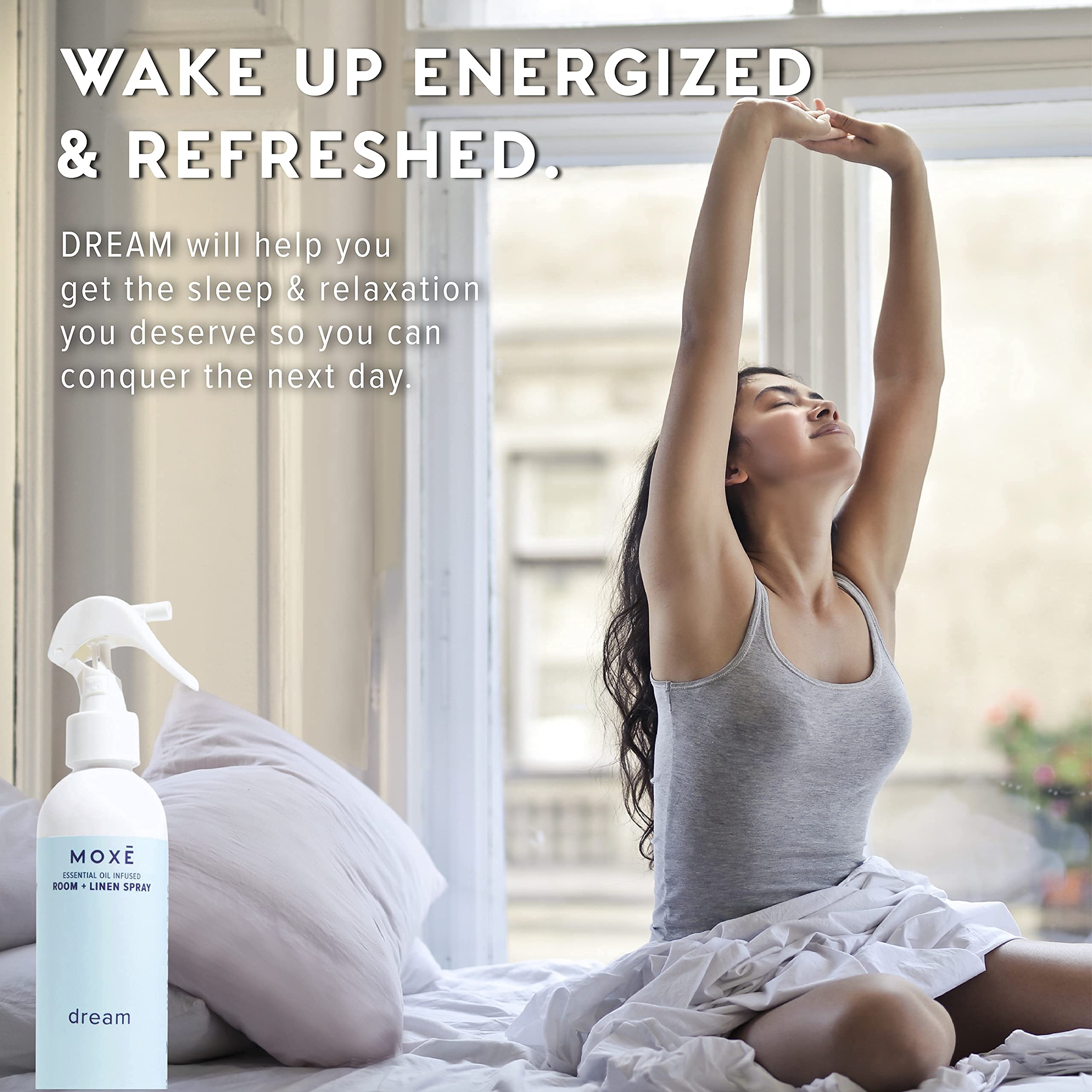 MOXE Dream Linen & Room Spray - Natural Essential Oil Sleep Mist with Lavender, Chamomile & Lemongrass (8oz) | Aromatherapy for Bedding, Pillows & Home Relaxation | Perfect for Bedtime, Yoga & Stress Relief