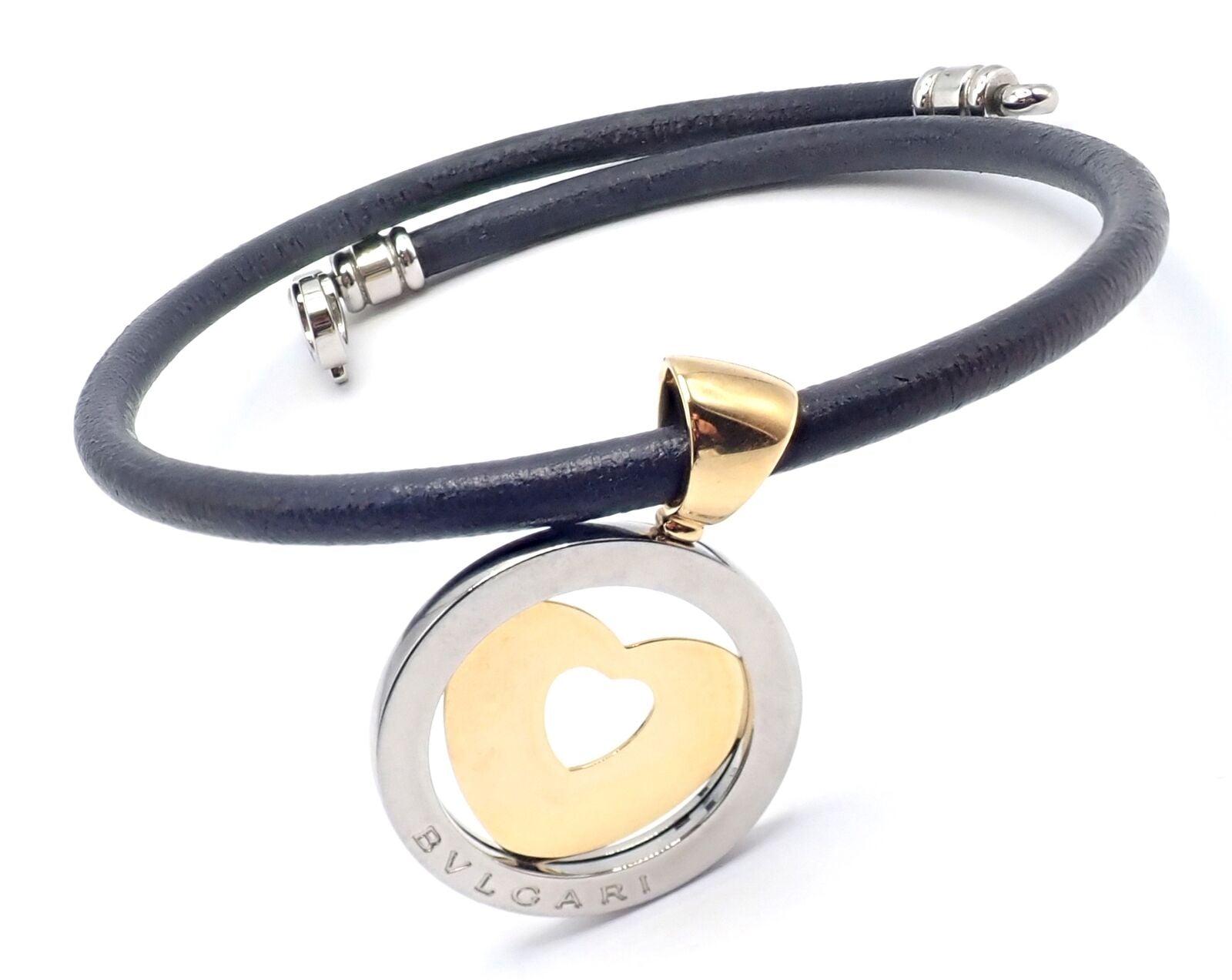 Authentic Bvlgari Bulgari Tondo 18k Yellow Gold & Steel Heart Pendant Necklace for Women - Elegant Jewelry Gift for Anniversary, Valentine's Day & Special Occasions