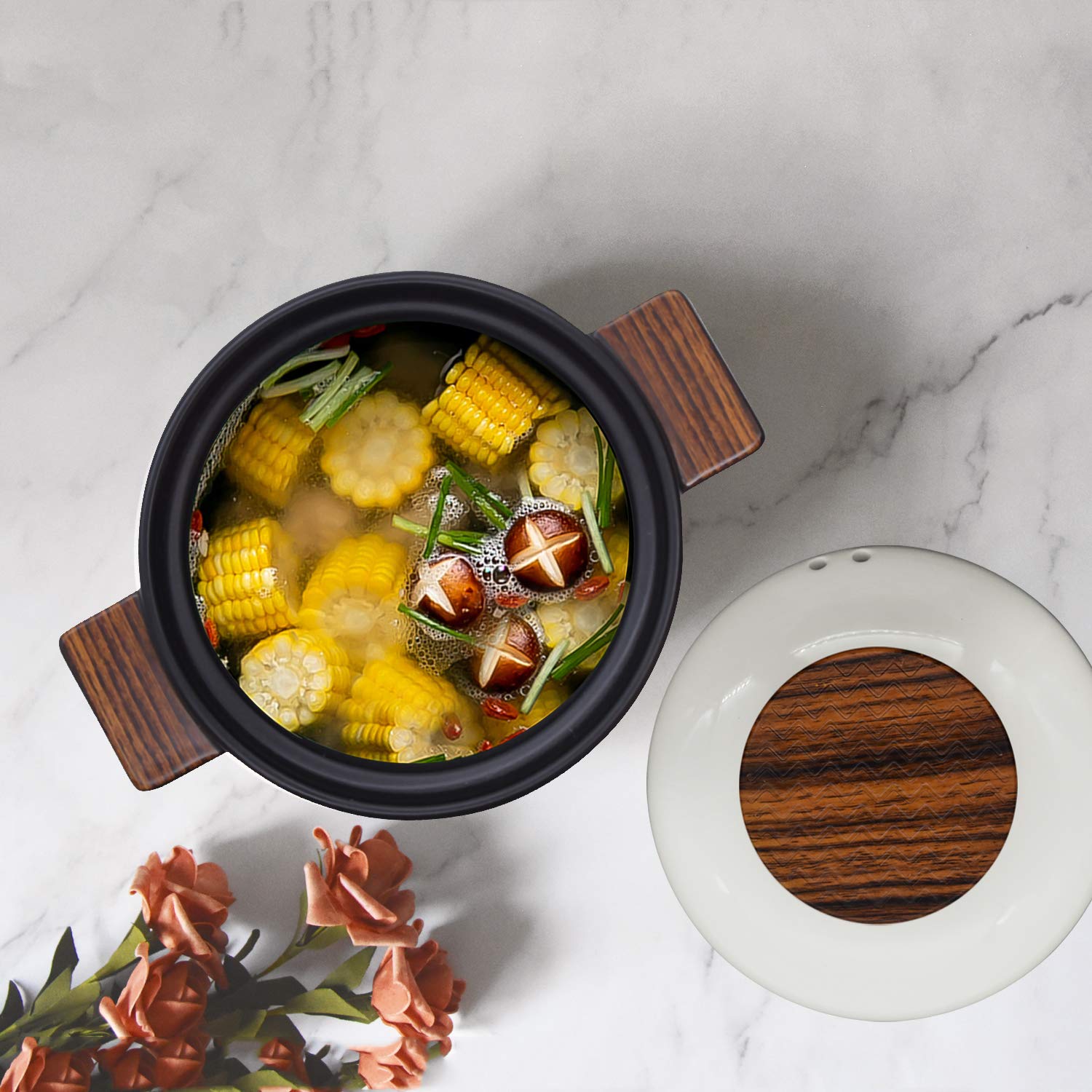 5.3-Quart Ceramic Casserole Pot with Bakelite Handle - Nonstick, Heat Resistant Clay Cookware for Soup & Stew | Perfect for Stovetop, Oven & Serving | Includes White Lid