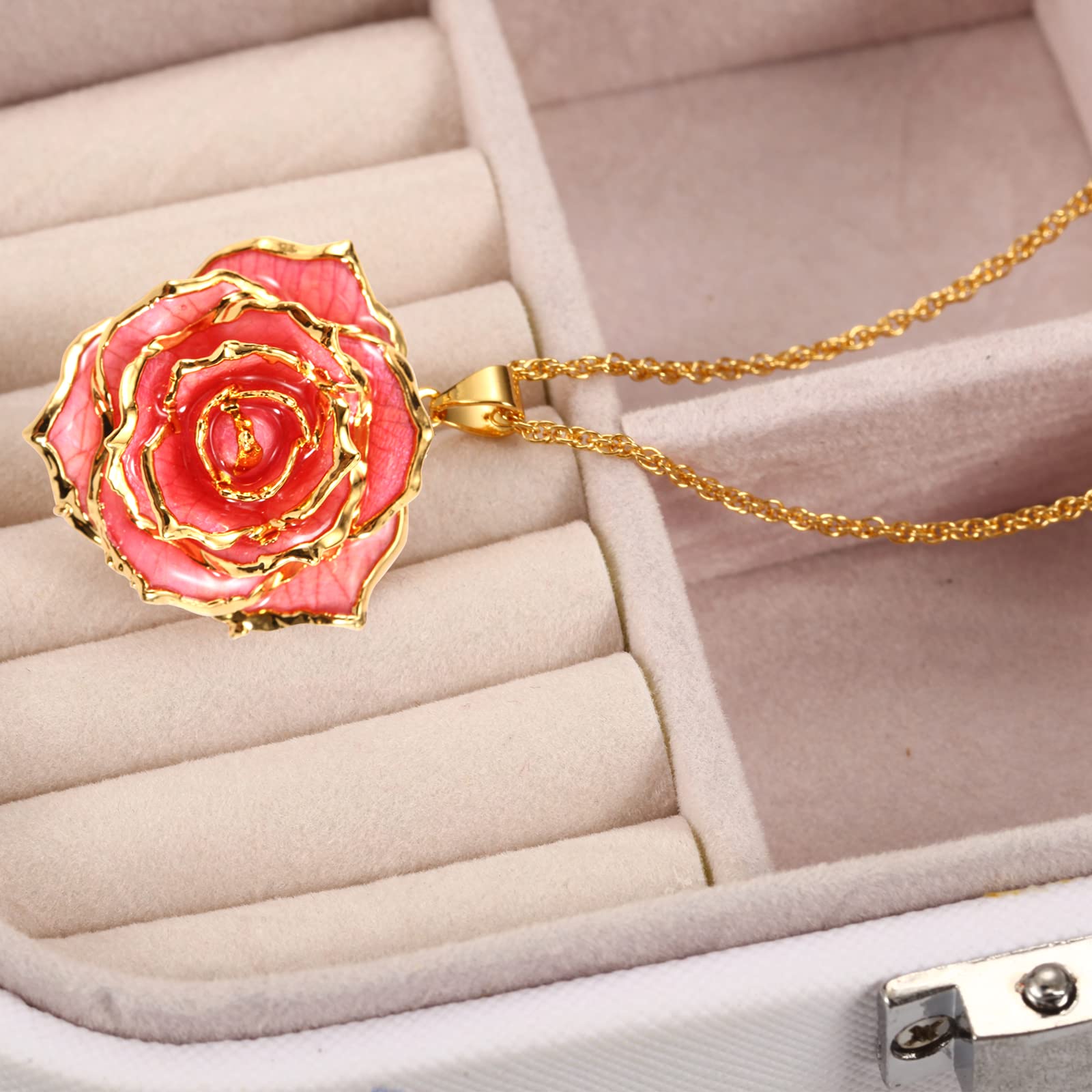 24K Gold Dipped Rose Pendant Necklace for Women - Real Preserved Rose Jewelry Gift for Mom, Wife, Girlfriend | Perfect for Mother's Day, Anniversary, Birthday & Christmas | Elegant Valentine's Day & Special Occasion Present
