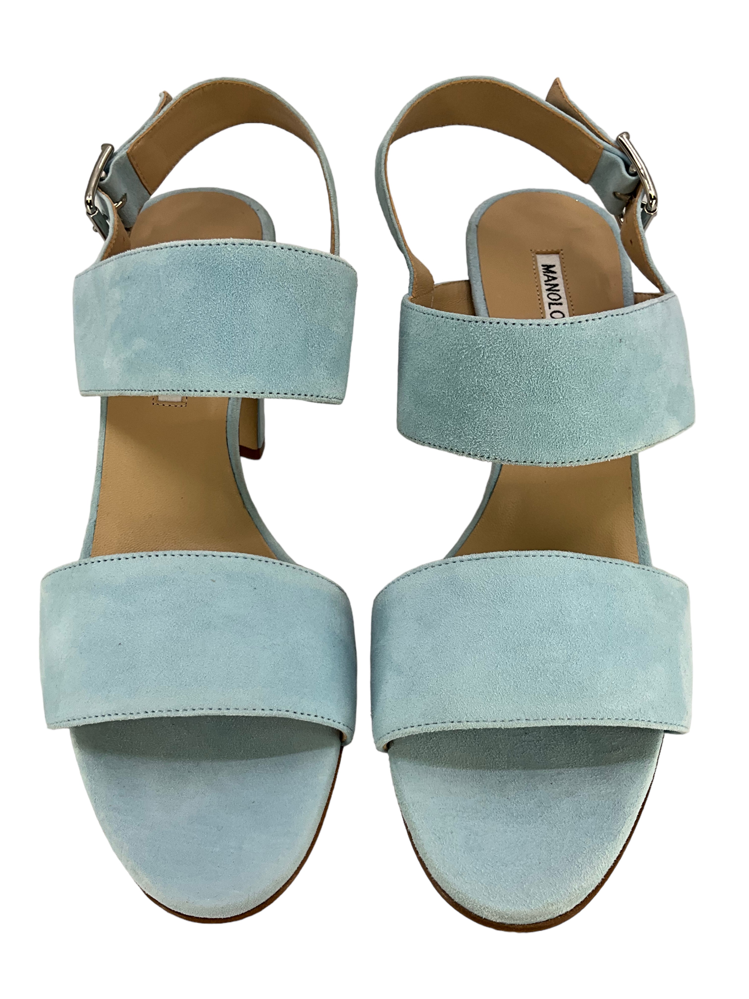 Manolo Blahnik Suede Ankle Strap Heels - Women's Size 38 Luxury Dress Sandals for Weddings & Evening Events