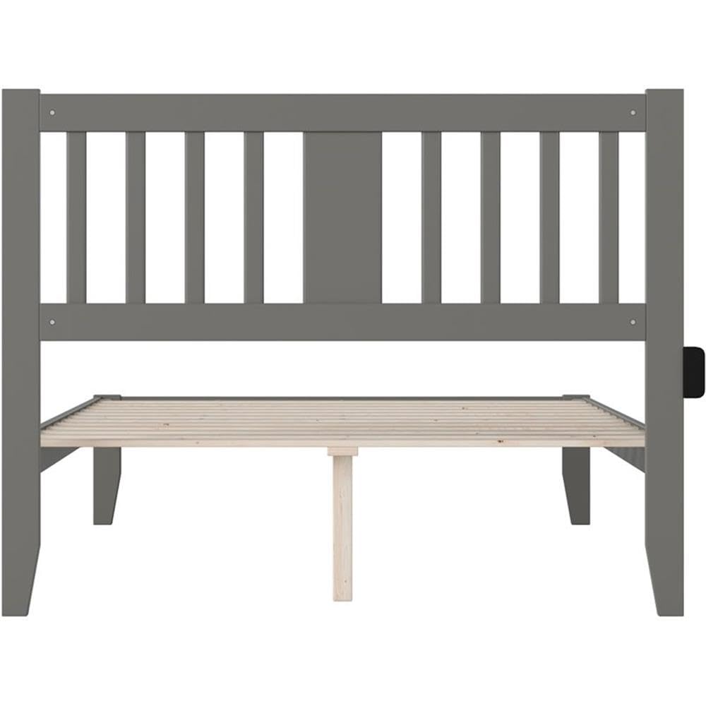 BOWERY HILL Transitional Wood Full Spindle Bed Frame with USB Turbo Charger - Gray Queen Size Bed for Modern Bedroom | Fast Charging Station & Stylish Home Decor