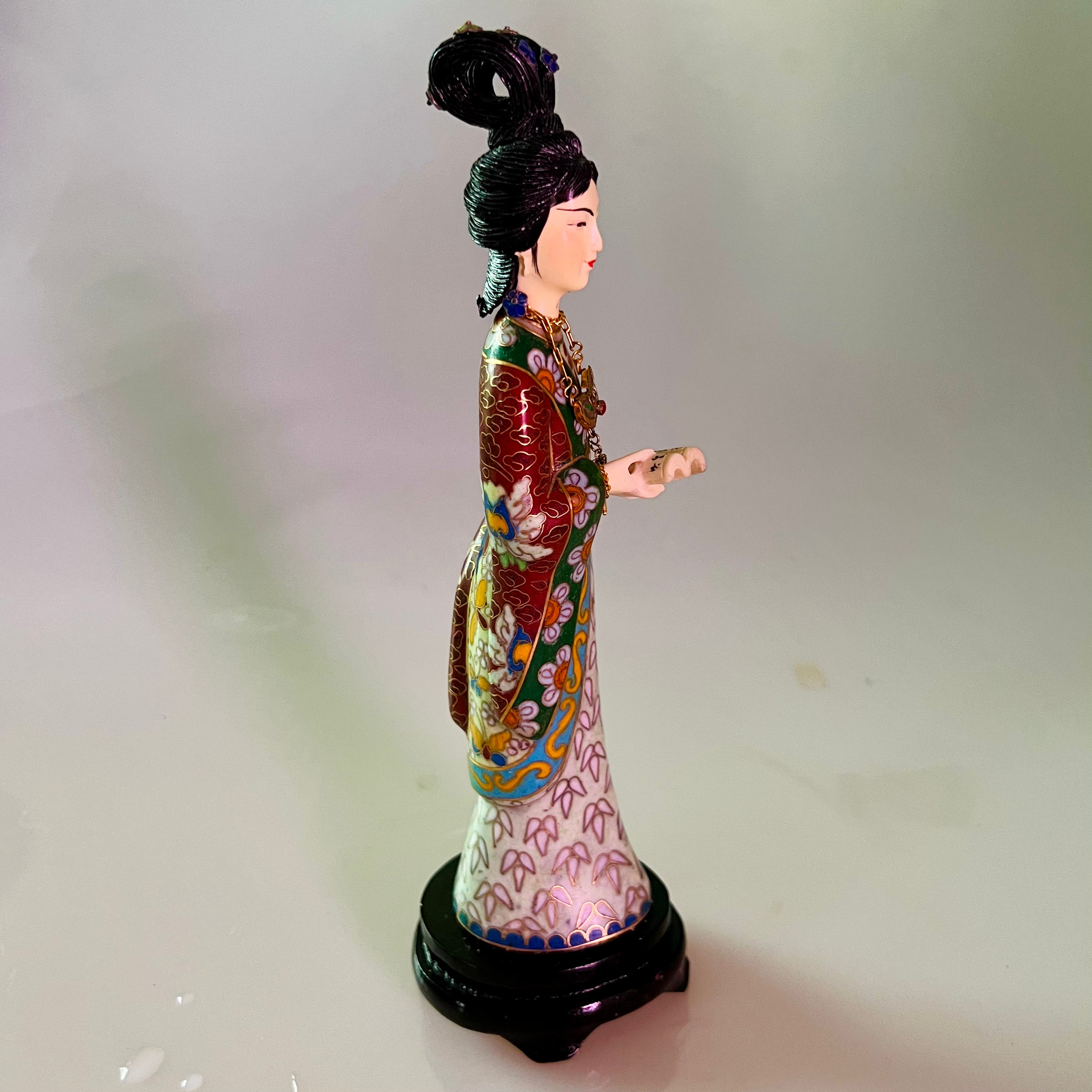 Exquisite Red Chamber Cloisonne Statue with Book - Chinese Handmade Porcelain Figurine for Home Decor, Office Display & Gift Giving
