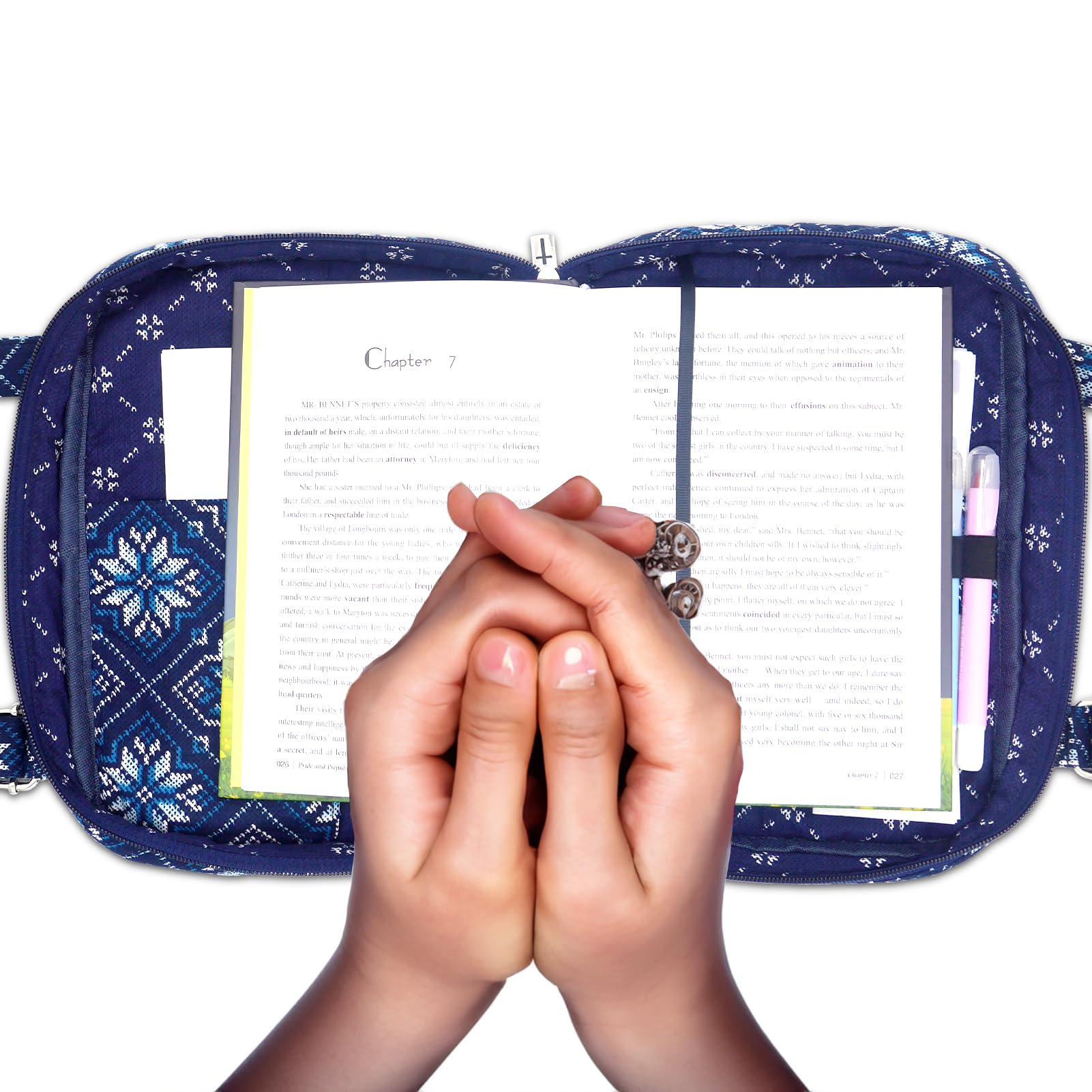 Women's Large Bible Cover with Adjustable Straps - 10x7x2.7 Inch Study Bible Carrying Case with Zipper Pocket - Perfect for Church, Bible Study & Travel