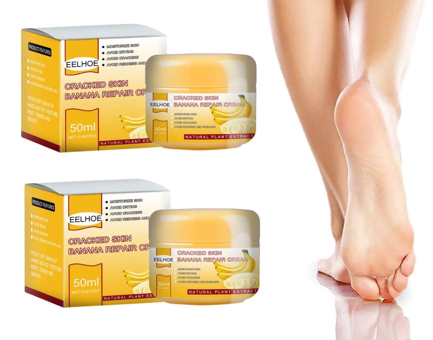 Banana Repair Cream for Dry Cracked Feet - Intensive Heel Crack Treatment | Moisturizing Foot Care Cream with Dead Skin Removal | Anti-Drying Crack Relief for Rough, Dry Hands & Feet | Perfect for Pedicures, Overnight Foot Masks & Daily Hydration