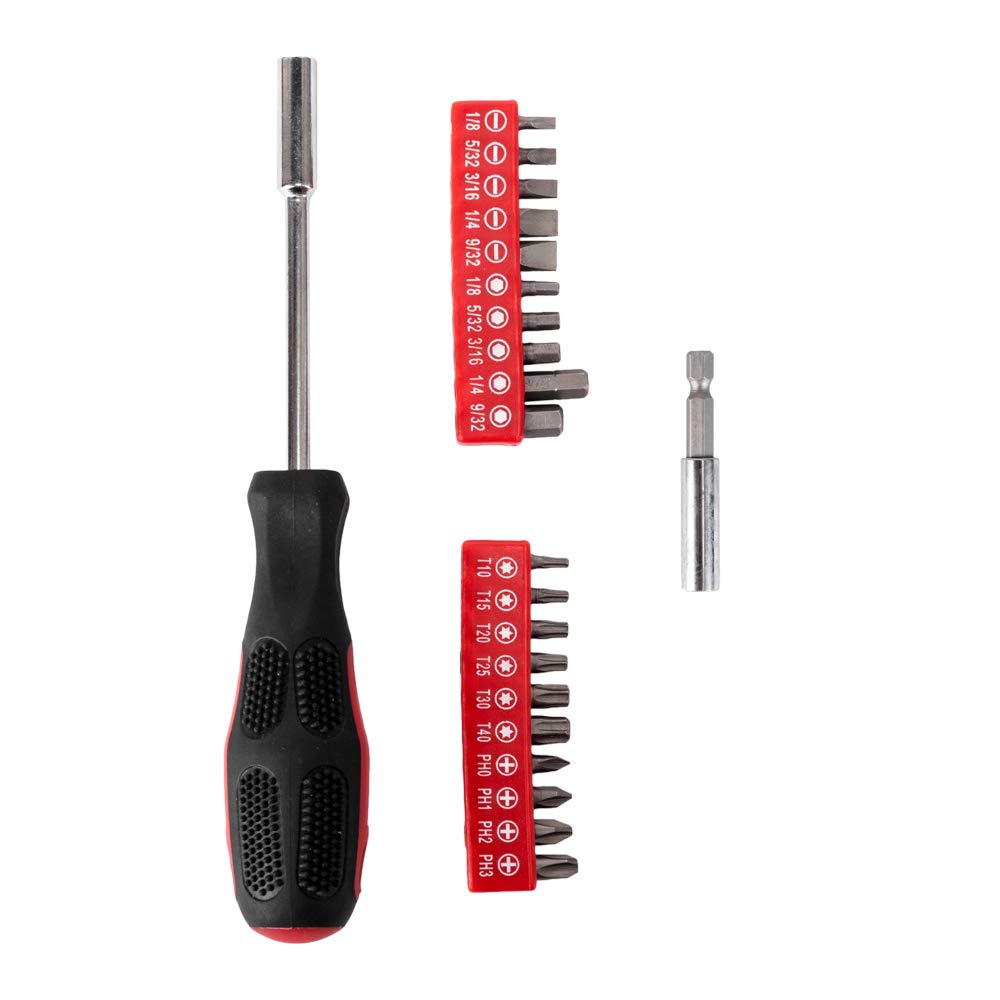 39-Piece Portable Tool Kit with Plastic Storage Case - Household Hand Tools for DIY, Repairs & Home Improvement (Red) - Perfect for Garage, Workshop & Emergency Fixes