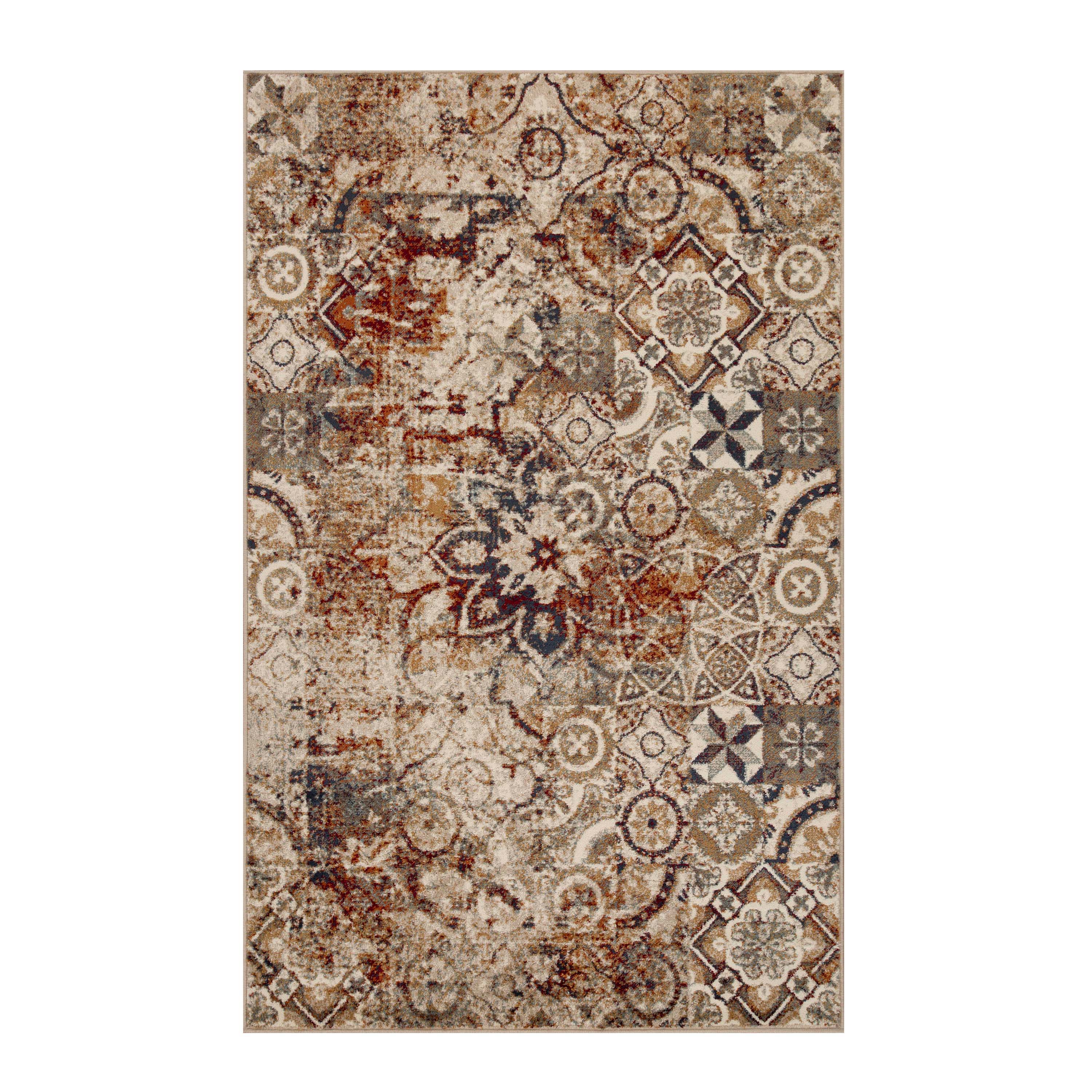 Stylish Rangoli Geometric Medallion Indoor Area Rug - Non-Slip Bohemian Decor for Living Room, Bedroom & Office