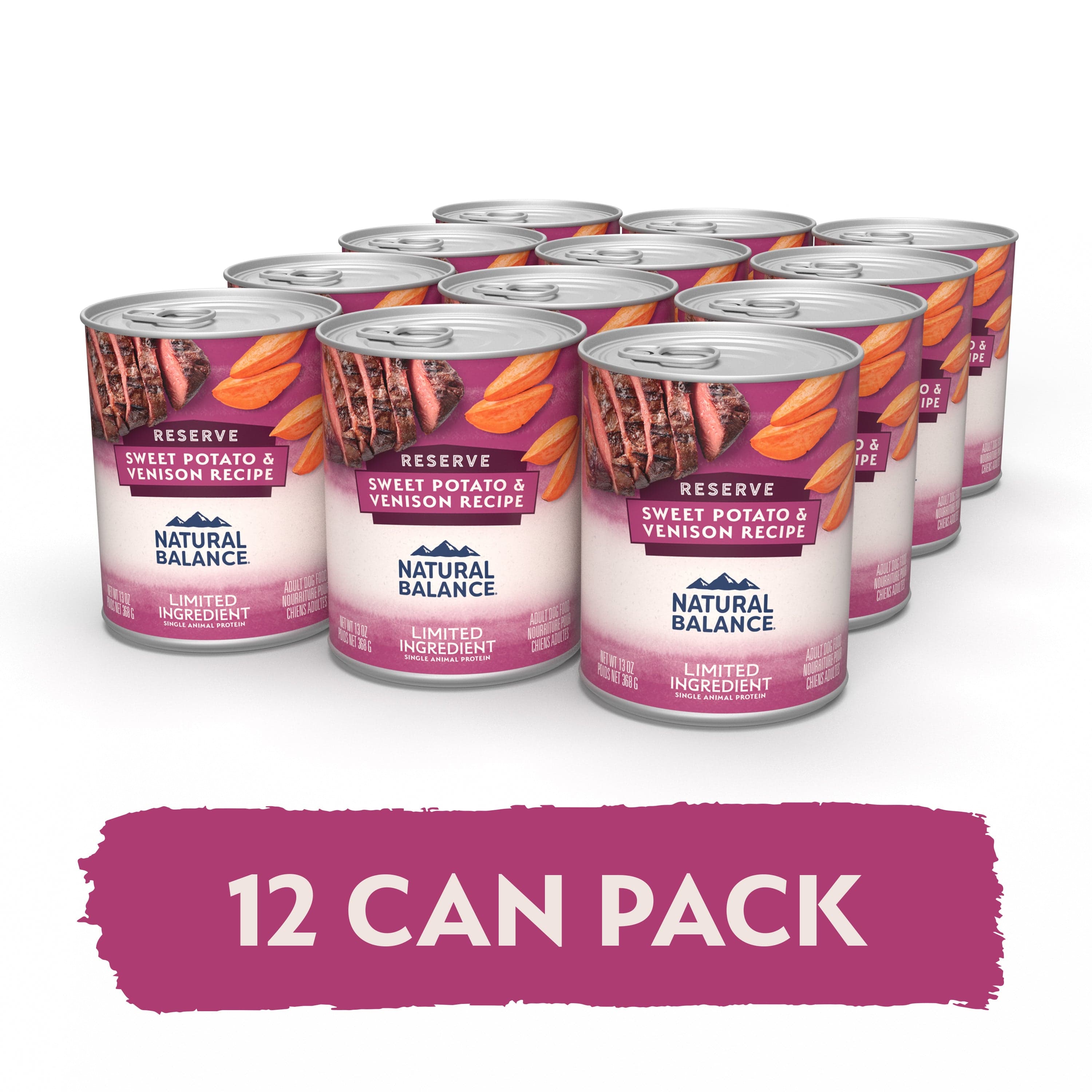 Natural Balance Reserve Limited Ingredient Sweet Potato & Venison Recipe Canned Dog Food - Grain-Free, Hypoallergenic Wet Food for Dogs with Sensitive Stomachs - Perfect for Small & Large Breeds at Home or Travel