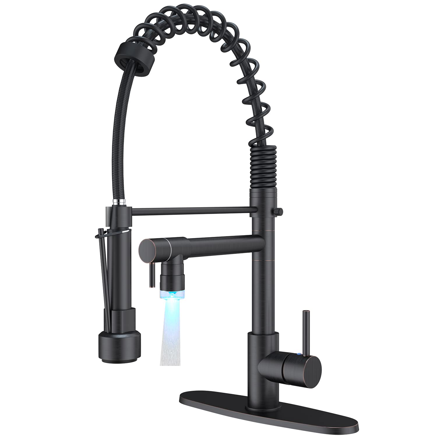 Commercial Pull Down Kitchen Faucet with LED & Lock Sprayer - High Arc Oil Rubbed Bronze for Restaurant & Home Use