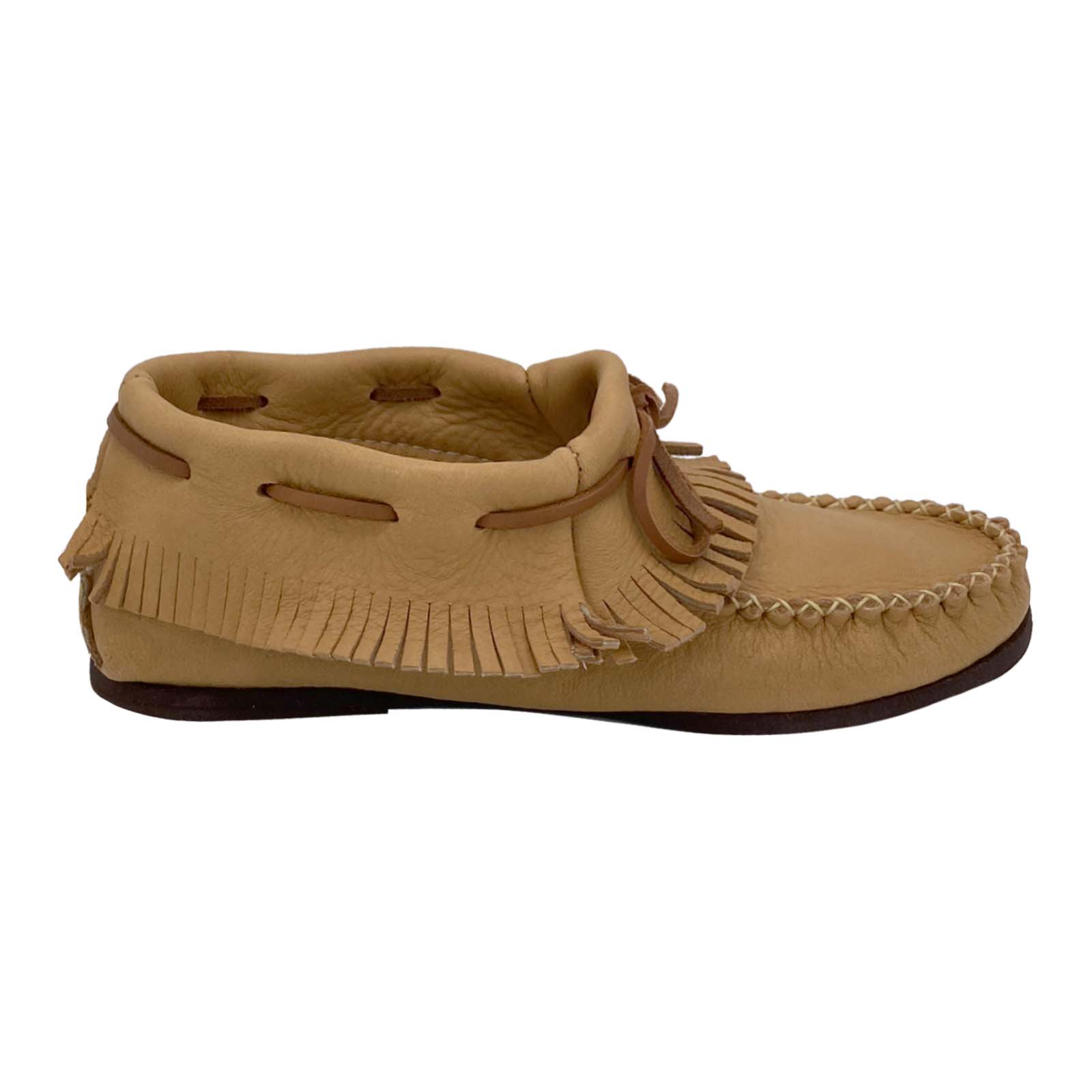 Women's Soft Moose Hide Leather Moccasins with Rubber Sole & Fringed Design - Comfortable Indoor/Outdoor Slip-On Shoes for Casual Wear & Home Use