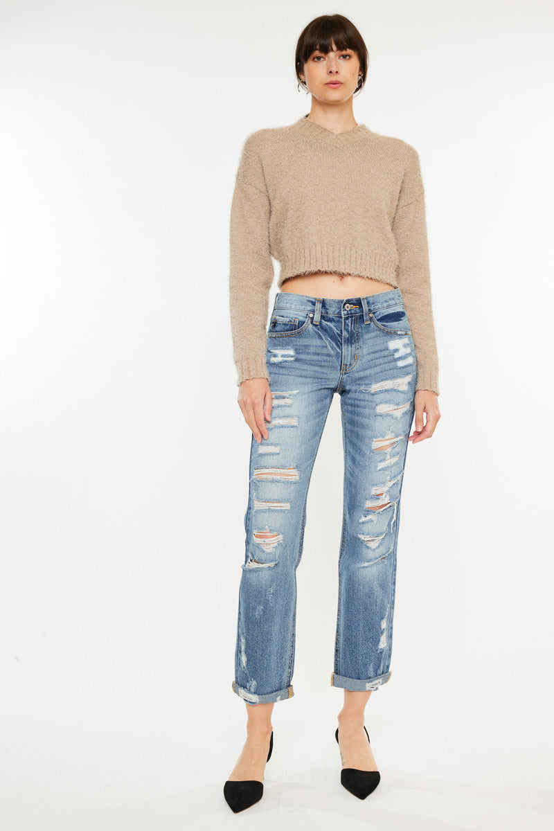 Stylish Baker Mid Rise Boyfriend Jeans for Women - Comfortable Relaxed Fit Denim Pants for Casual Wear & Everyday Outfits