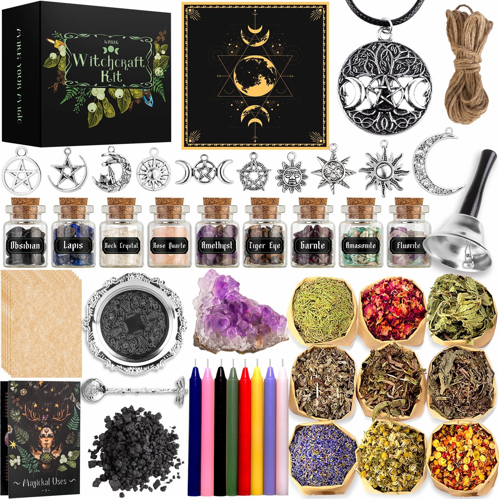 LAVEVE Witchcraft Supplies Kit for Spells - Complete Wiccan Tools Set with Witch Box, Beginner Pagan Ritual Kit for Wicca, Magic & Spell Casting | Perfect for Home Altars, Moon Ceremonies & Spiritual Practices