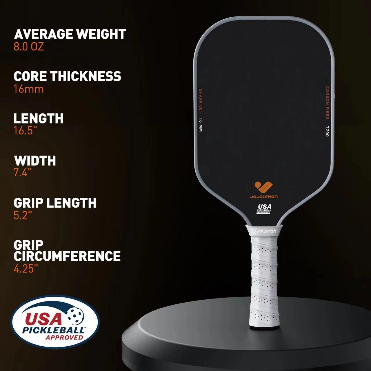 Premium Carbon Fiber Pickleball Paddles - 16mm Shark Power Polymer Core for Ultimate Spin & Control | Pro-Grade Pickleball Rackets for Competitive Play & Tournament Use