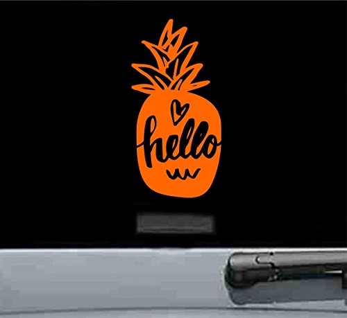 JS Artworks Hello Pineapple Vinyl Decal Sticker - Durable Waterproof Fruit Decoration for Laptop, Car, Phone, Wall (Orange) - Perfect for Home, Office & Gift Giving