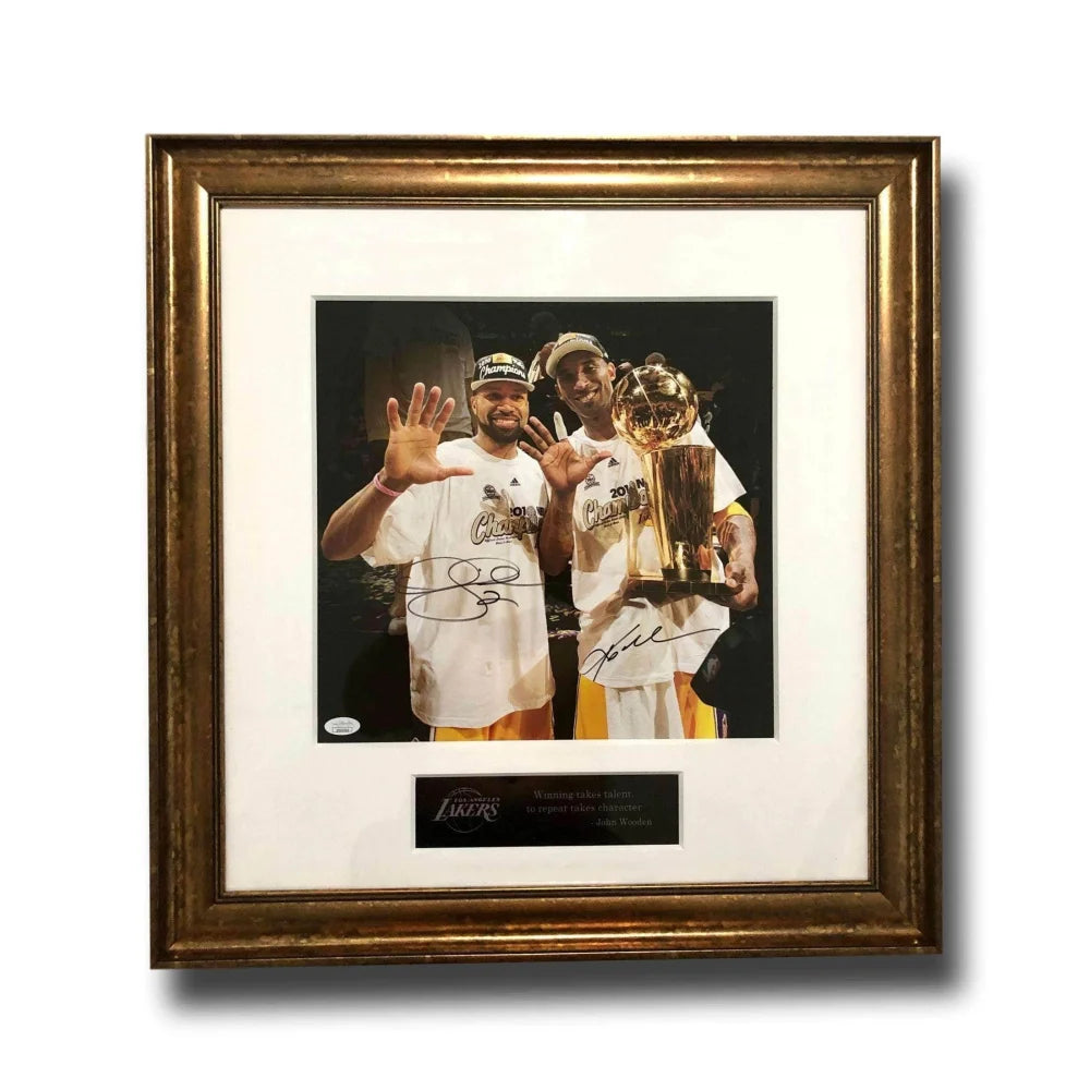 Kobe Bryant & Derek Fisher Dual Signed Lakers Photo - Framed Autographed Memorabilia with JSA COA - Perfect for Lakers Fans, Sports Collectors & Memorabilia Enthusiasts - Ideal for Man Cave, Sports Room or Gift for Basketball Lovers