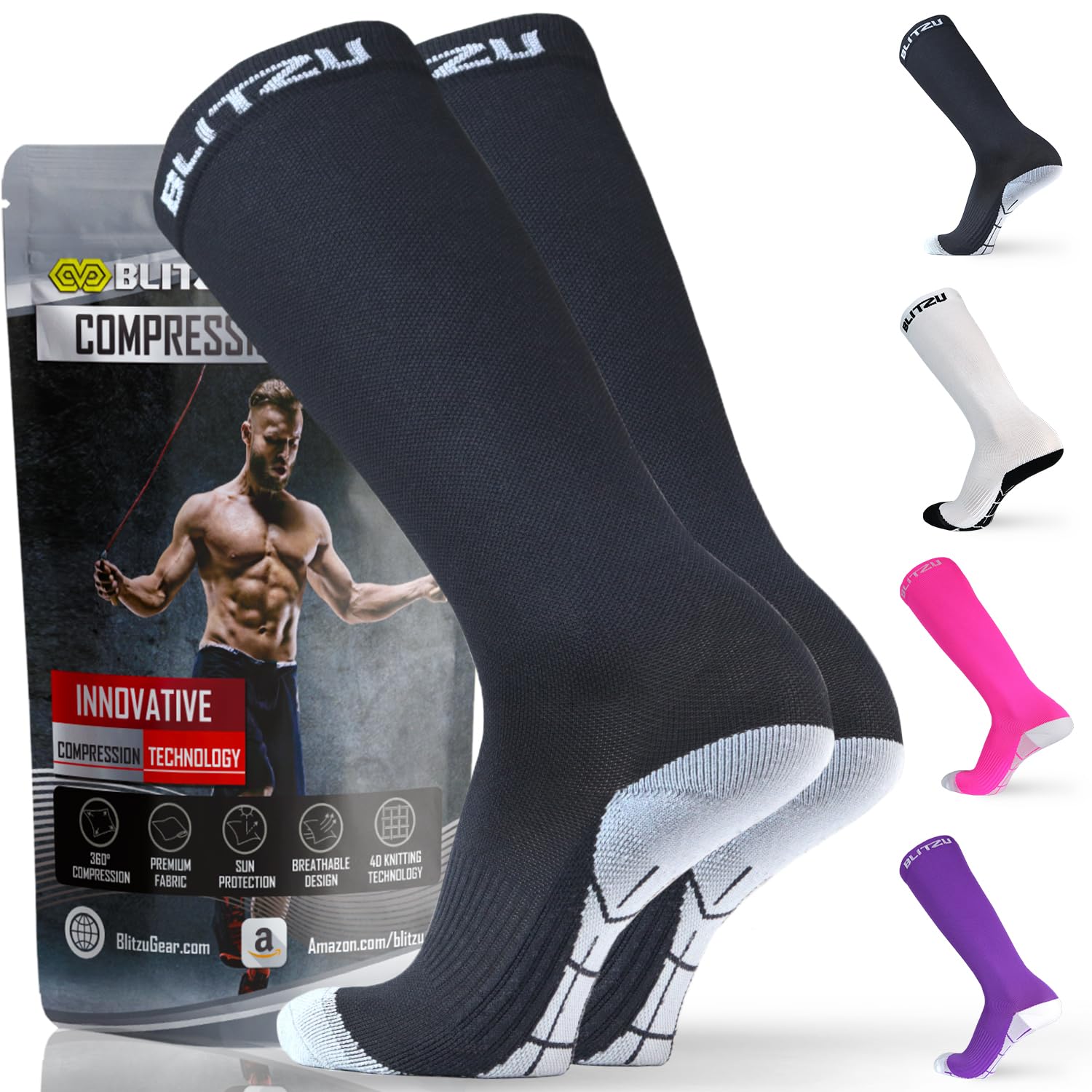 BLITZU Compression Socks for Women & Men - Medical Grade Support Socks for Improved Circulation & Swelling Relief - Best for Running, Travel & Recovery (20-30 mmHg) - Perfect for Nurses, Athletes & Long Flights