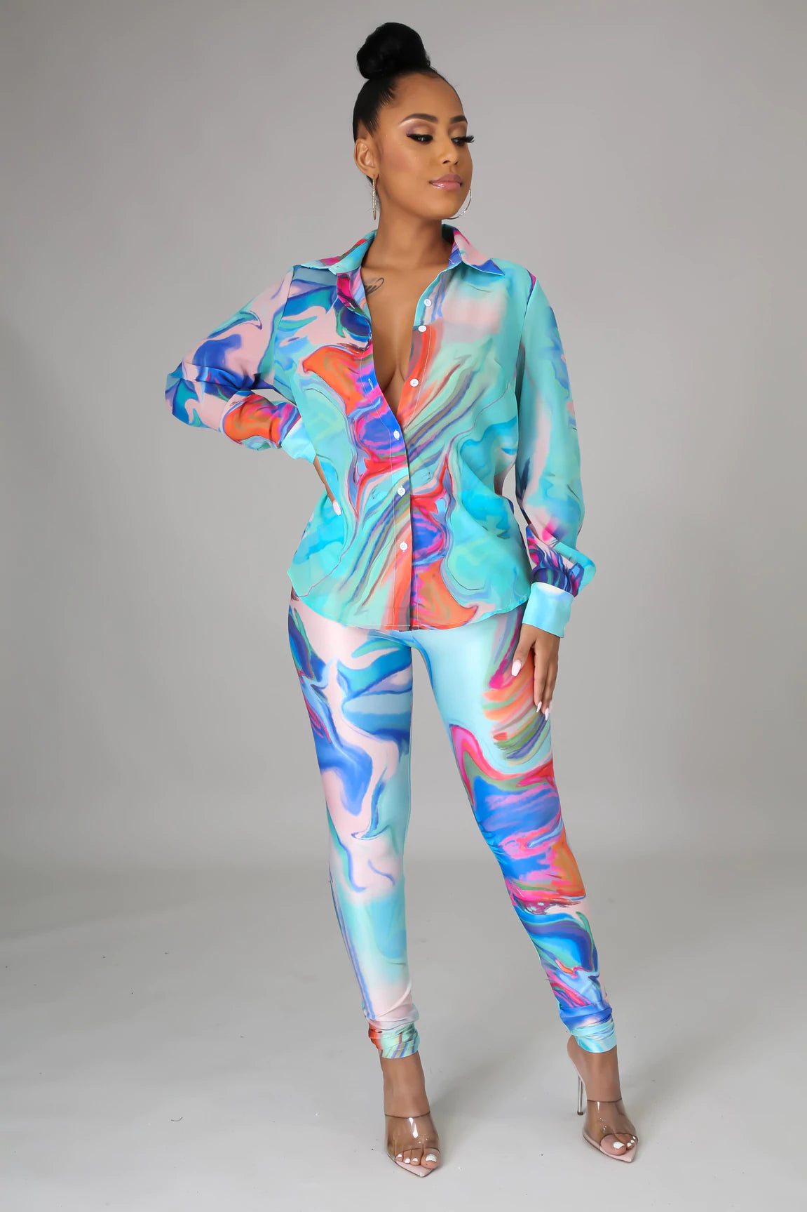 Paradise Sheer Pants Set - Women's Floral Print Loungewear & Sleepwear - Soft Breathable Fabric for Home Relaxation, Yoga & Vacation Wear