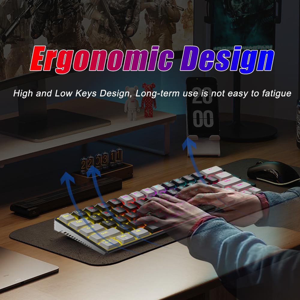 Abucow 60% Wired Mechanical Gaming Keyboard with RGB Backlight & Hot-Swappable Switches - 61-Key Compact Design with Pudding Keycaps for PC/Mac (Black-Gray) - Perfect for Esports, Office Work & Typing Enthusiasts