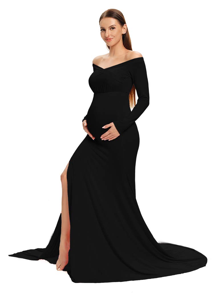 Elegant Long Sleeve Maternity Gown for Baby Shower, Photo Shoots & Wedding - Comfortable Pregnancy Dress for Special Occasions