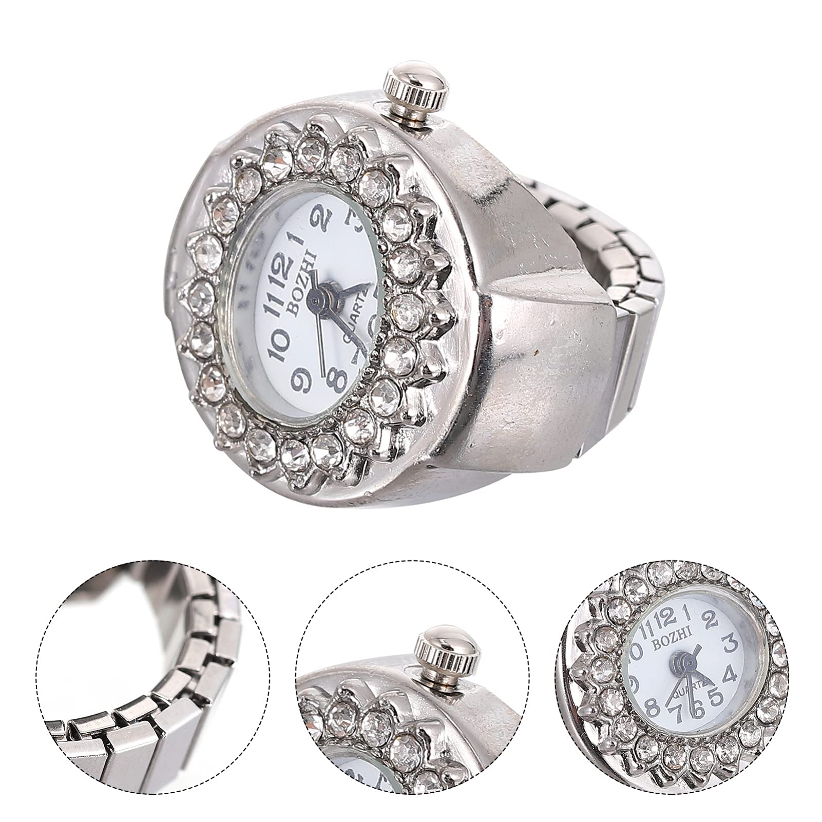 Hemobllo Diamond Ring Watch for Men & Women - Elegant Quartz Finger Watch with Round Dial & Elastic Band - Perfect for Parties, Weddings, and Everyday Fashion Accessories