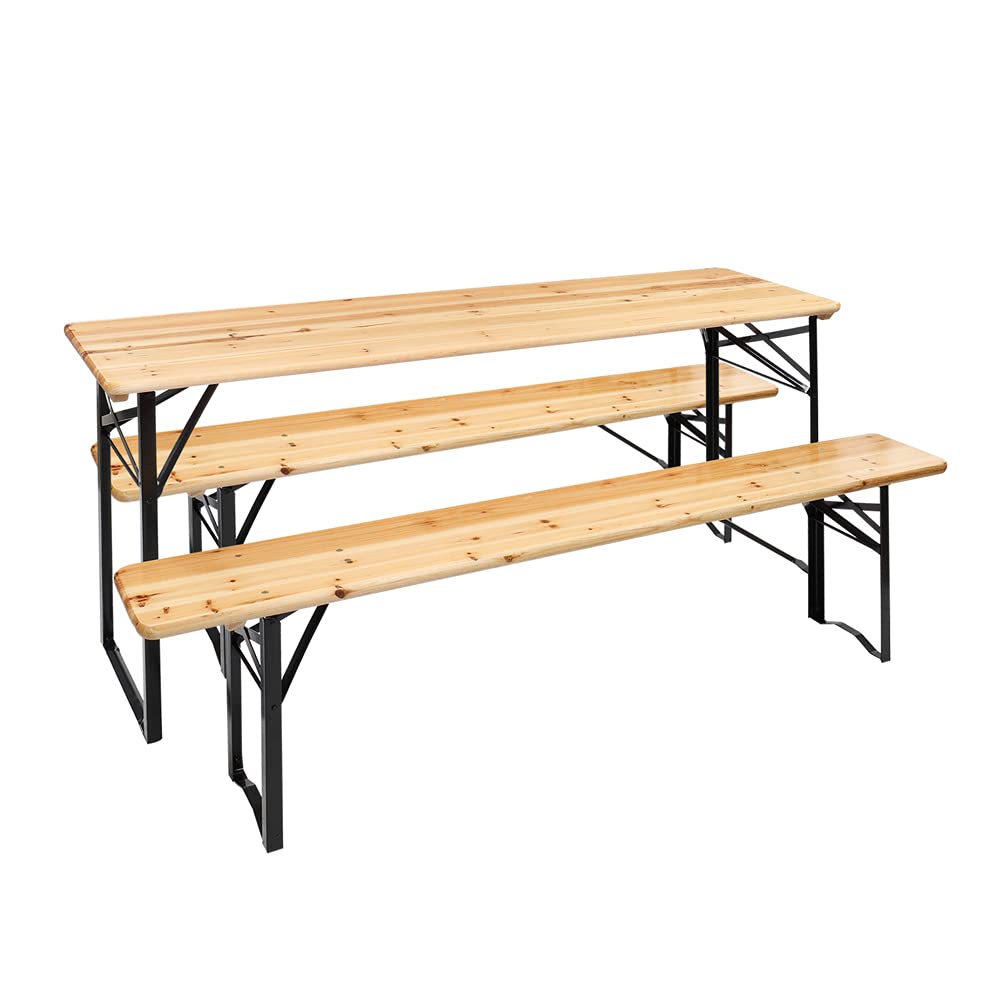 Premium 5.8FT Wooden Folding Picnic Table Set with 2 Benches - Outdoor Camping, Patio, Backyard, Beach Furniture for Parties, BBQs & Family Gatherings - Durable Portable 3-Piece Dining Set (1 Table + 2 Long Benches)