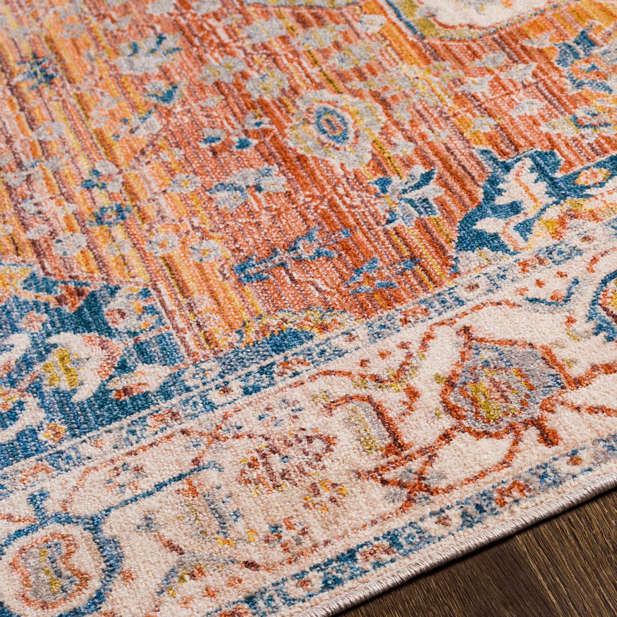 Mark&Day Traditional Saffron Area Rug 8x10 - Orange Blue Cream Handmade Carpet for Living Room, Bedroom, Kitchen - Non-Slip Soft Floor Mat (7'10