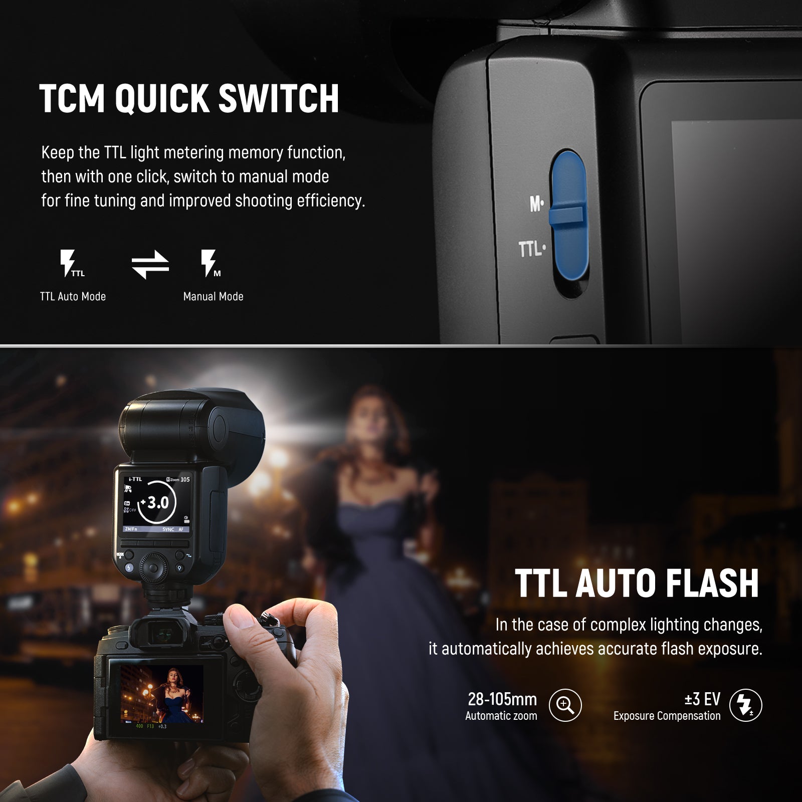 NEEWER Z2 S TTL Round Head Flash Speedlite for Sony Cameras - Professional Photography Lighting for Portraits, Events & Studio Shoots