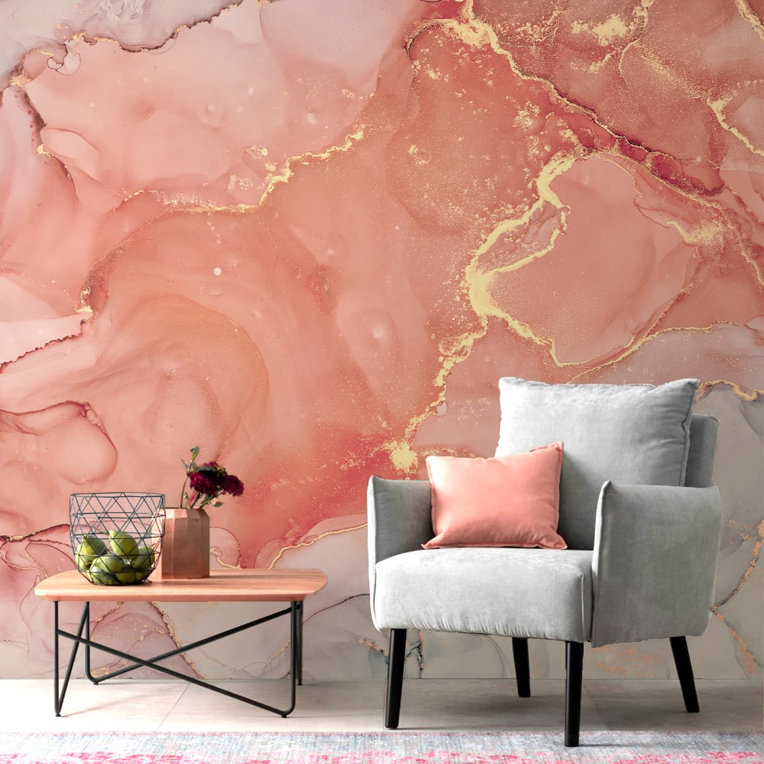 FunLife Self-Adhesive Art Deco Marble Wallpaper - Peel and Stick Large Wall Mural for Bedroom & Living Room Decor - 15.74
