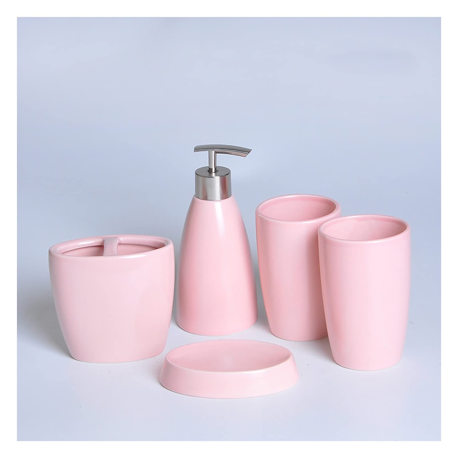 Zhangjinyishop 2016 Ceramic 4-Piece Bathroom Set - Soap Dispenser, Lotion Bottle, Mouthwash Cup & Toothbrush Holder - Pink Solid Color for Modern Home Decor, Spa-Like Bathroom Organization & Stylish Vanity Display