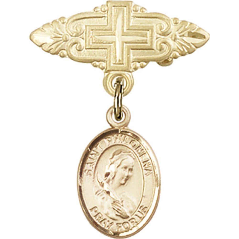 St. Philomena Gold Filled Baby Charm Medal - 1 X 3/4 Inch Religious Jewelry with Cross Pin - Perfect for Baptism Gifts, First Communion & Everyday Faith Inspiration