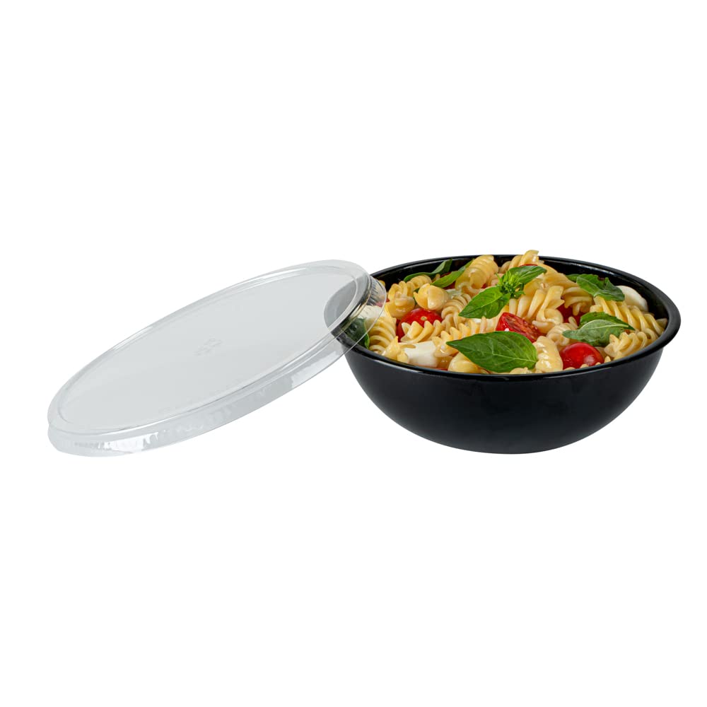 Restaurantware 21oz Recyclable Plastic Salad Bowls - 200-Pack Disposable Large Black Food Containers for Pasta, Salads, Takeout | Eco-Friendly Catering & Party Supplies