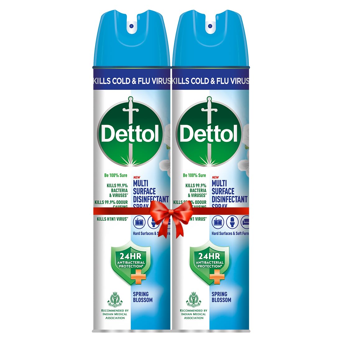 Dettol Multi-Surface Disinfectant Sanitizer Spray Bottle - 24 Hours Antibacterial Protection | Kills 99.9% Germs on Hard & Soft Surfaces | Spring Blossom Scent (225ml, Pack of 2) | Ideal for Home, Office & Travel Use